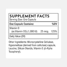 THORNE - Vitamin D3 Supplement - Supports Healthy Bones, Teeth, Muscles, Cardiovascular & Immune Function* - Gluten, Dairy & Soy-Free - 1,000 IU - 180 Capsules