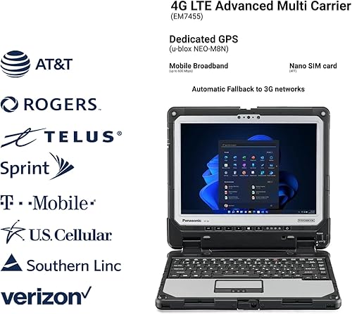 Vista 58 de Panasonic Toughbook 33, CF-33, Intel i5-7300U, 12" QHD Touch+Digitizer, 8GB RAM, 256GB SSD, cámara web, cámara trasera de 8MP, dGPS, 4G LTE, láser