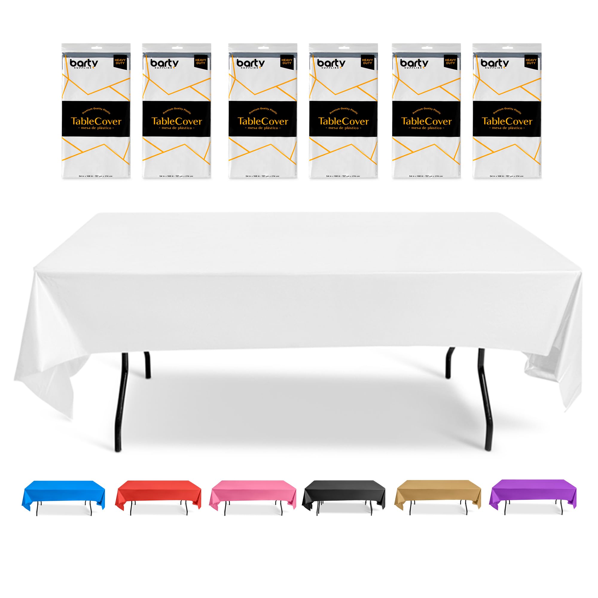 Plastic Table Cloths for Parties Disposable, Pack of 6, White Tablecloth Good for Wedding, Birthday, Picnic, BBQ, White or Black Plastic Tablecloth - 54x108-inch (White)