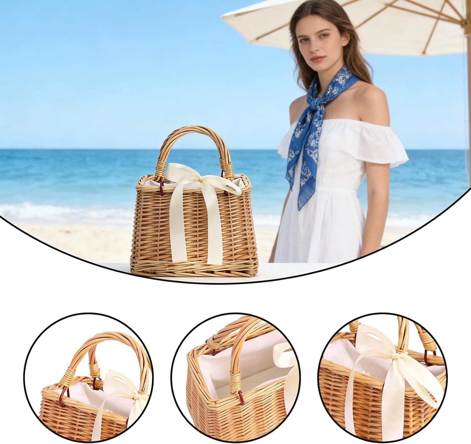 Handwoven Straw Basket Purse,Bohemian-style Flower Girl Baskets for Weddings + Versatile Everyday Basket Bag for Multiple Occasions