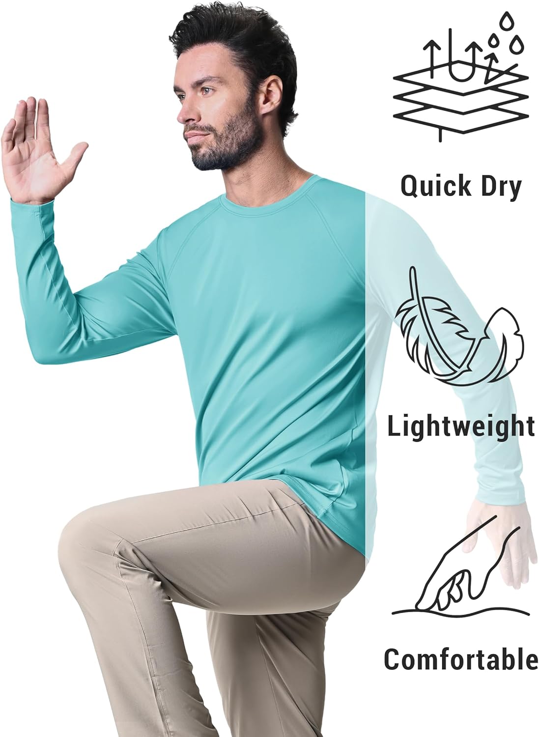 KEFITEVD Men's UV Sun Protection UPF 50+ Shirts Long Sleeve Rash Guard Workout Quick Dry Shirt for Hiking Fishing Swimming - Image 7