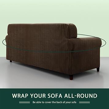 CHUN YI 1 Piece Stretch Sofa Slipcover Set for Loveseat and Armchair, Sofa Cover Set for 1 2 Seater Settee, Small Checks Jacquard Fabric (Coffee, Covers for Loveseat& Chair)