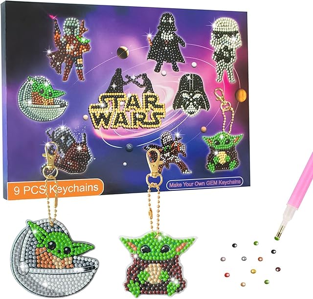 Jigspsyzh Kids' Craft Kits Boys and Diamond Painting Kits for Kids - Diamond Art 9 Pieces Double-Sided Keyring - Best Tween Gift Ideas for Boys Crafts Age 4, 5, 6, 7, 8, 9, 10-12