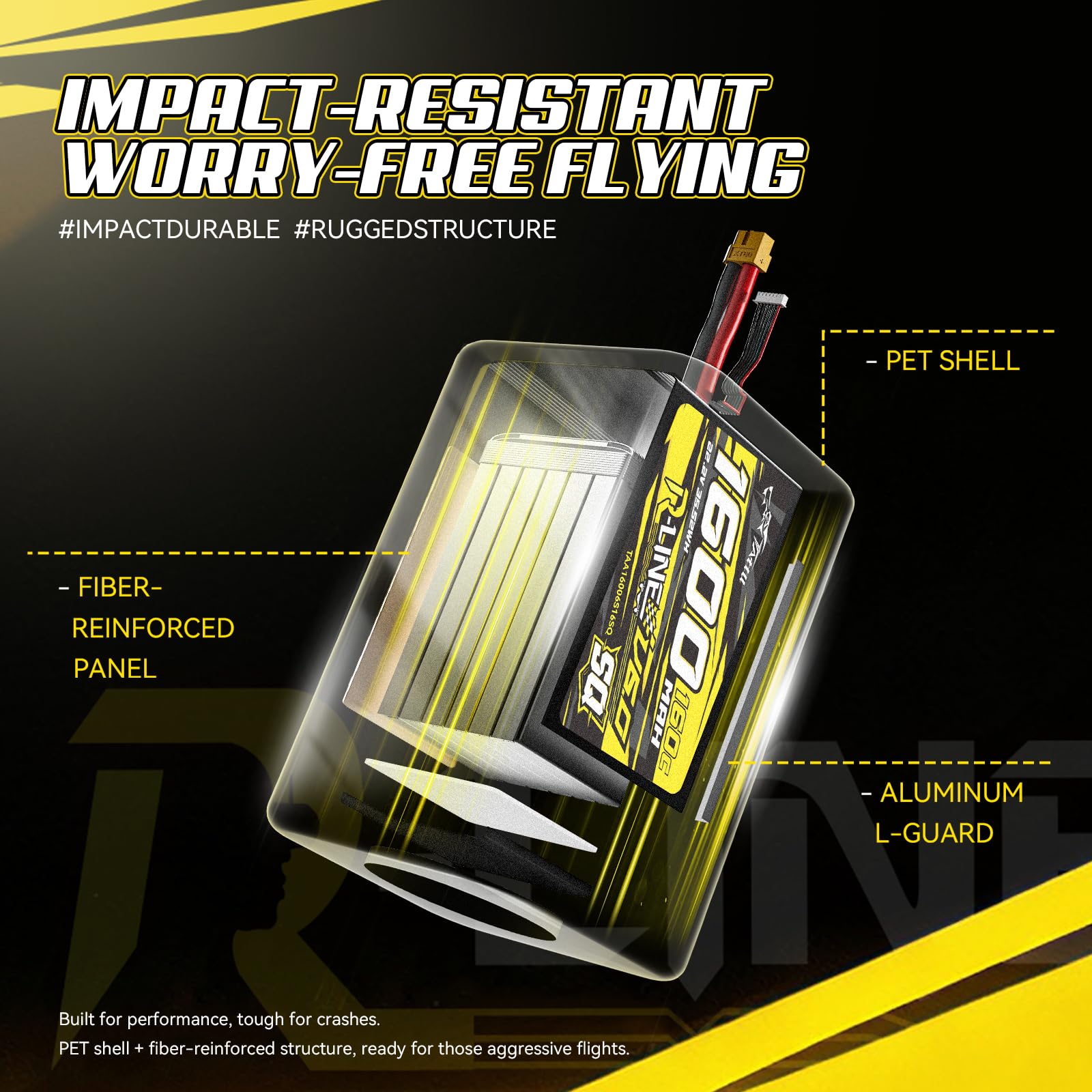 Tattu Akumulator LiPo 6S 1600 mAh R-Line V6 22,2 V 160C LiPo z wersją XT60 – SQ – akumulator o wysokiej wydajności do FPV Racing & Freestyle