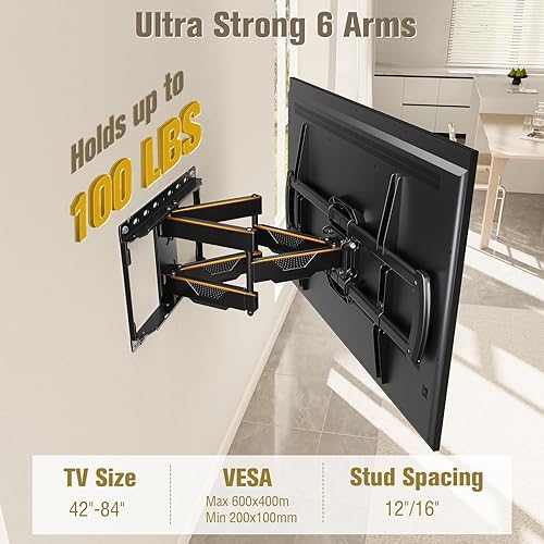 Miniatura 2 de Mounting Dream Soporte de pared para TV, soporte de montaje de movimiento completo con certificación UL para televisores de pantalla plana de 42 a