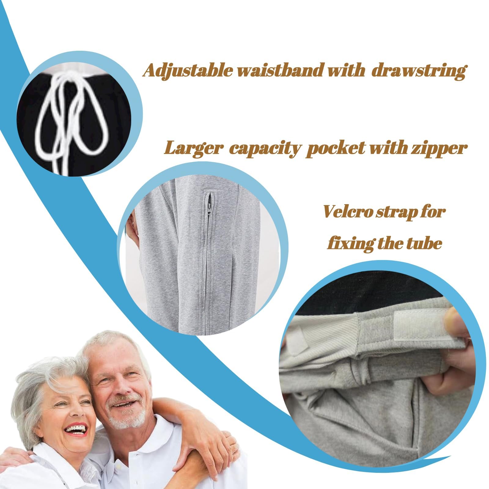 Pantaloni per catetere, Pantaloni Porta sacche per urina con Doppie Tasche con Cerniera, Biancheria Intima di Supporto per catetere per nefrostomia,M