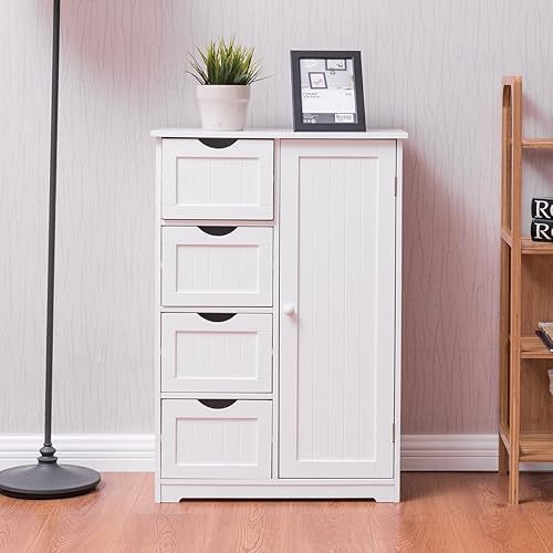 Miniatura 2 de Armario de almacenamiento de madera blanca con 4 cajones para baño, armario de cocina, 2 estantes, organizador independiente