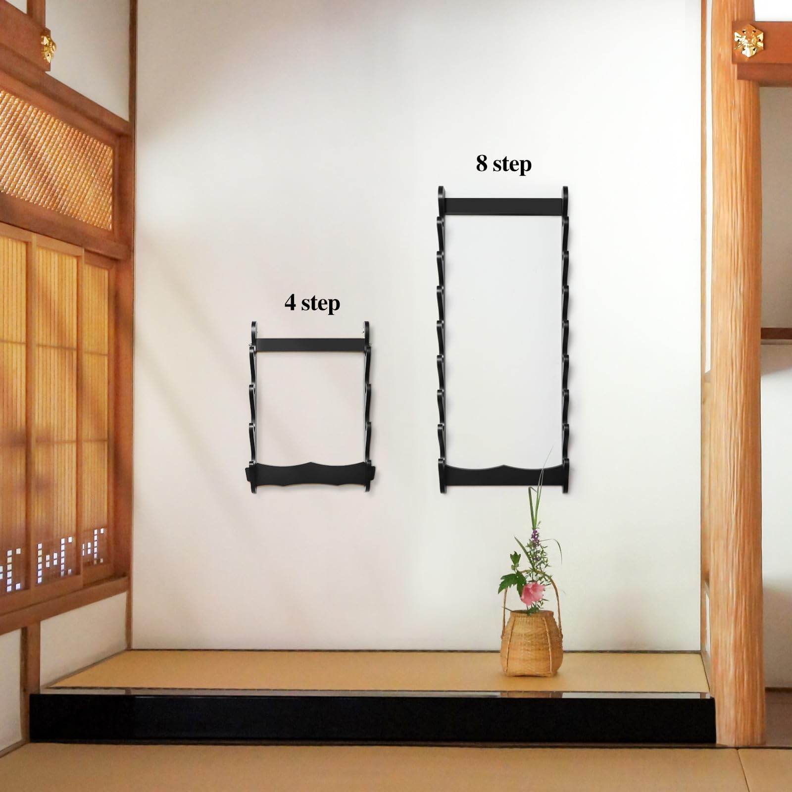 SWAWIS 8 Tier Supporto Spada, Legnoso Samurai Katana Display Stand, Katana Espositore da Montato a Parete per Canne Pesca Flauti Spada, Larghezza 32cm