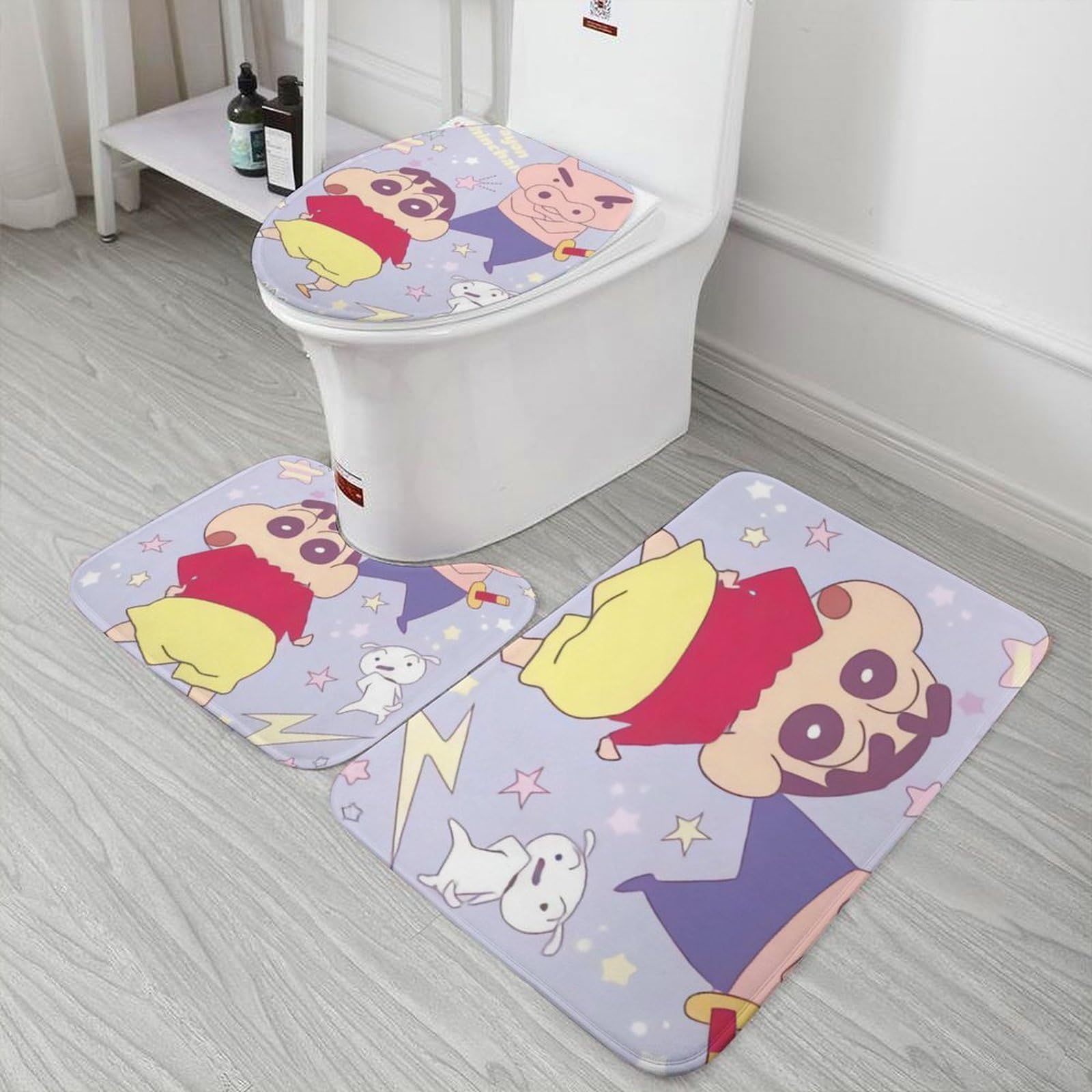 可愛いトイレマットスリーピースセットトイレシートリングの一般的なクレヨンt 可愛いトイレマットスリーピースセットトイレシートリングの一般