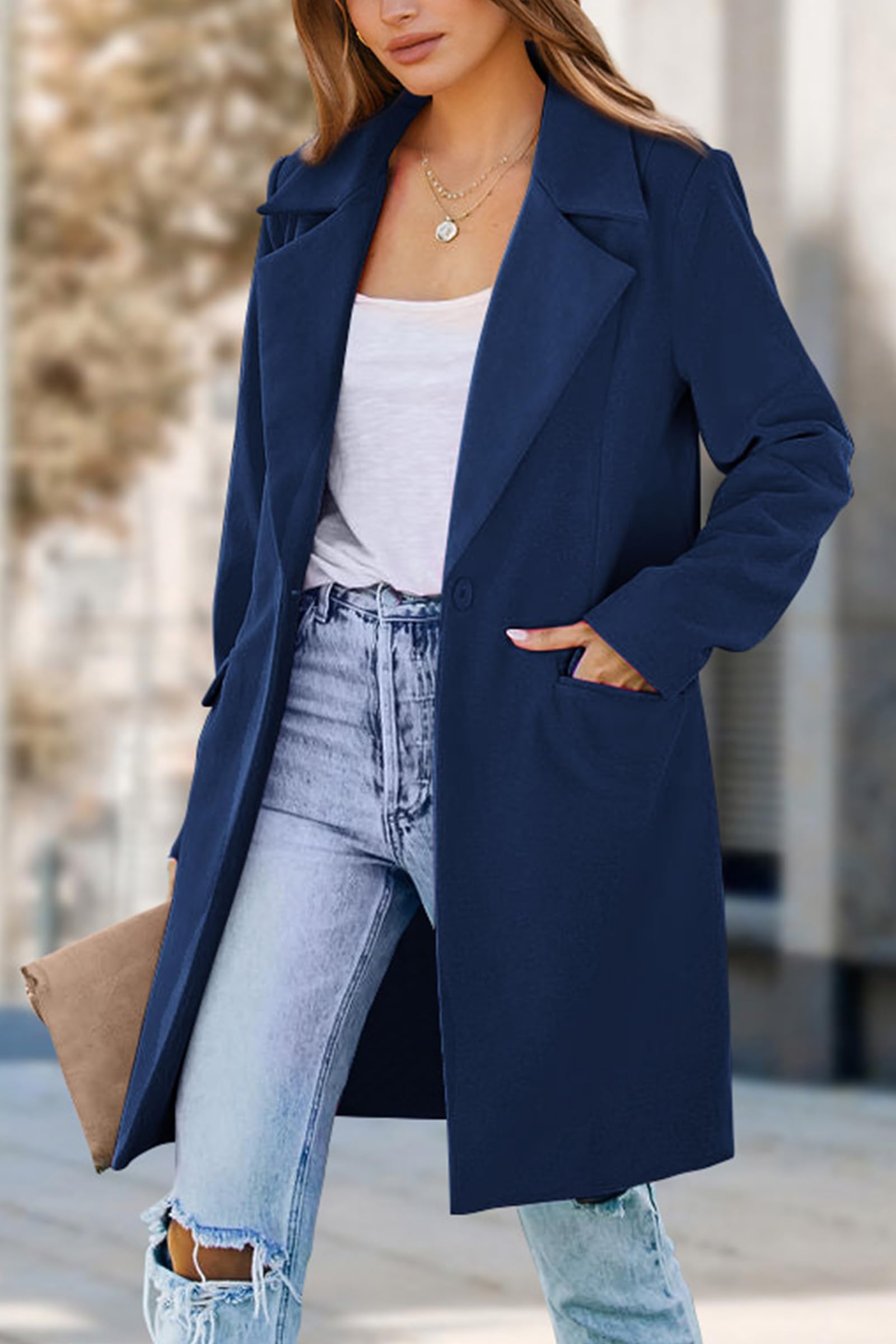 PRETTYGARDEN Women's Business Casual Long Blazer Jackets(Navy,S) view 6
