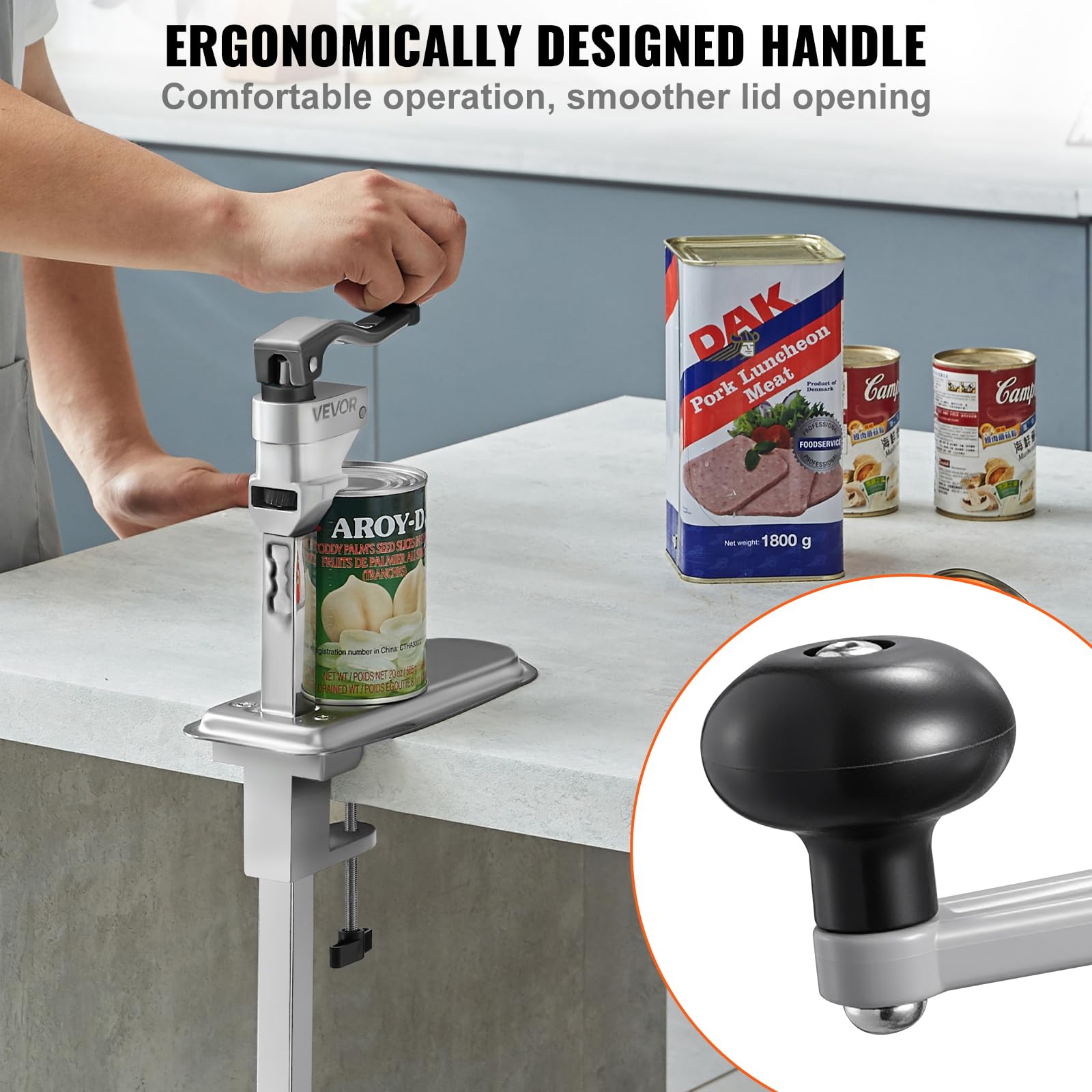 VEVOR Ouvre-boîte manuel professionnel, pour canettes jusqu'à 40 cm de hauteur, ouvre-canette de table robuste en acier inoxydable réglable en hauteur, fixé par vis et pince, pour restaurant, épicerie