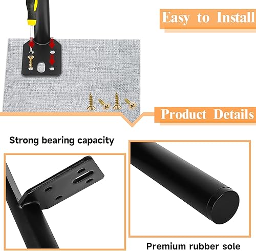 Miniatura 3 de Juego de 4 patas de metal para muebles, soporte resistente, patas de escritorio, patas de sofá, pie recto de repuesto con protectores de goma para