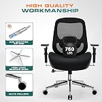 750lbs Grande et grande chaise de bureau avec grand coussin de siège épais pour les personnes lourdes 4D Accoudoirs, support Lombaire réglable pour adultes 8 Heures de travail