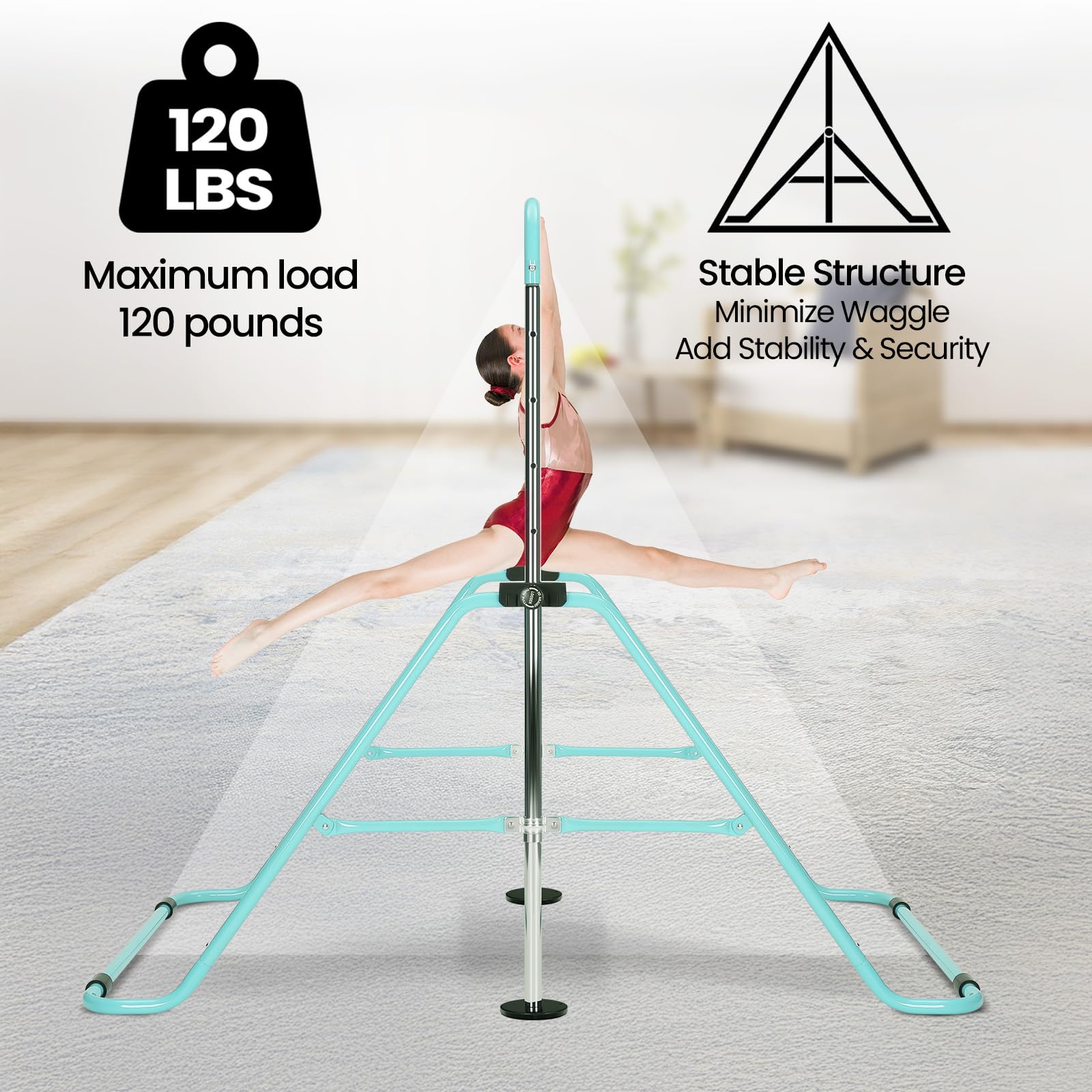 Turnstange Kinder, Höhenverstellbare Gymnastikstange mit 5 Stufen (80–130 cm), Stabiles Turngerät für Zuhause, Kip Bar mit Rutschfesten Füßen, Kinder Gymnastikgerät