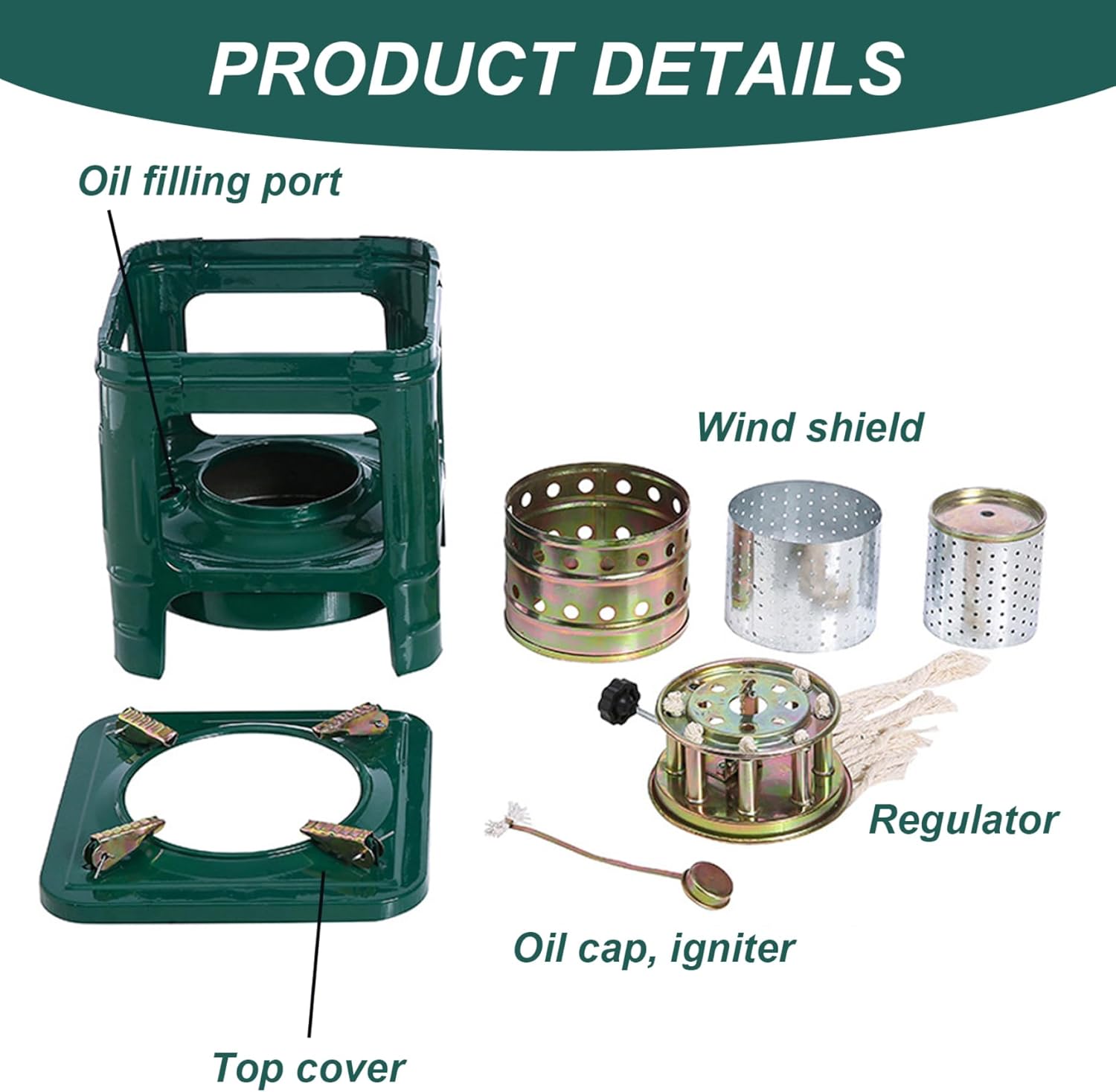 Kerosene Stove, 7x8 Inch 700ml Iron Small Kerosene Heater with 8 Cotton Wick, Windproof Portable Camping Accessories for 2-3 People Small Heater Mini