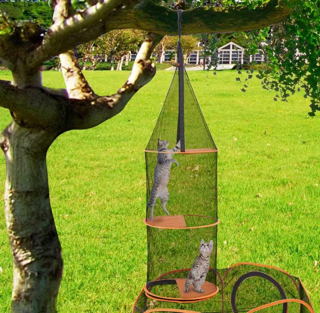 6-in-1 Modularer Katzenspielplatz mit hängendem Klettertunnel, großes Katzenhaus und Gehege für mehrere Katzen, tragbares Katzen-Aktivitätszentrum mit Würfelzelten und Y-Tunnel für Katzen, Kaninchen