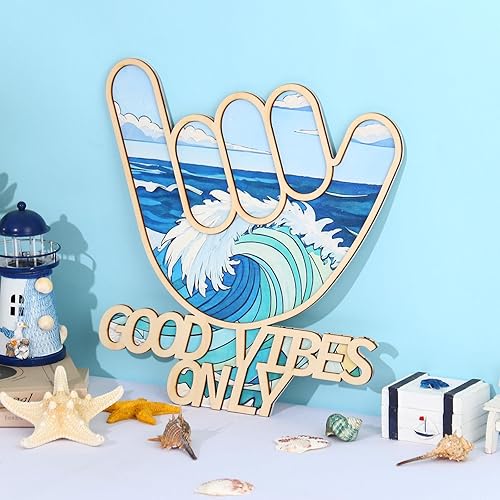 Miniatura 6 de Bnesi Decoración hawaiana de madera, letrero de mano de surfista, decoración de pared de tabla de surf, decoración de pared para habitación de