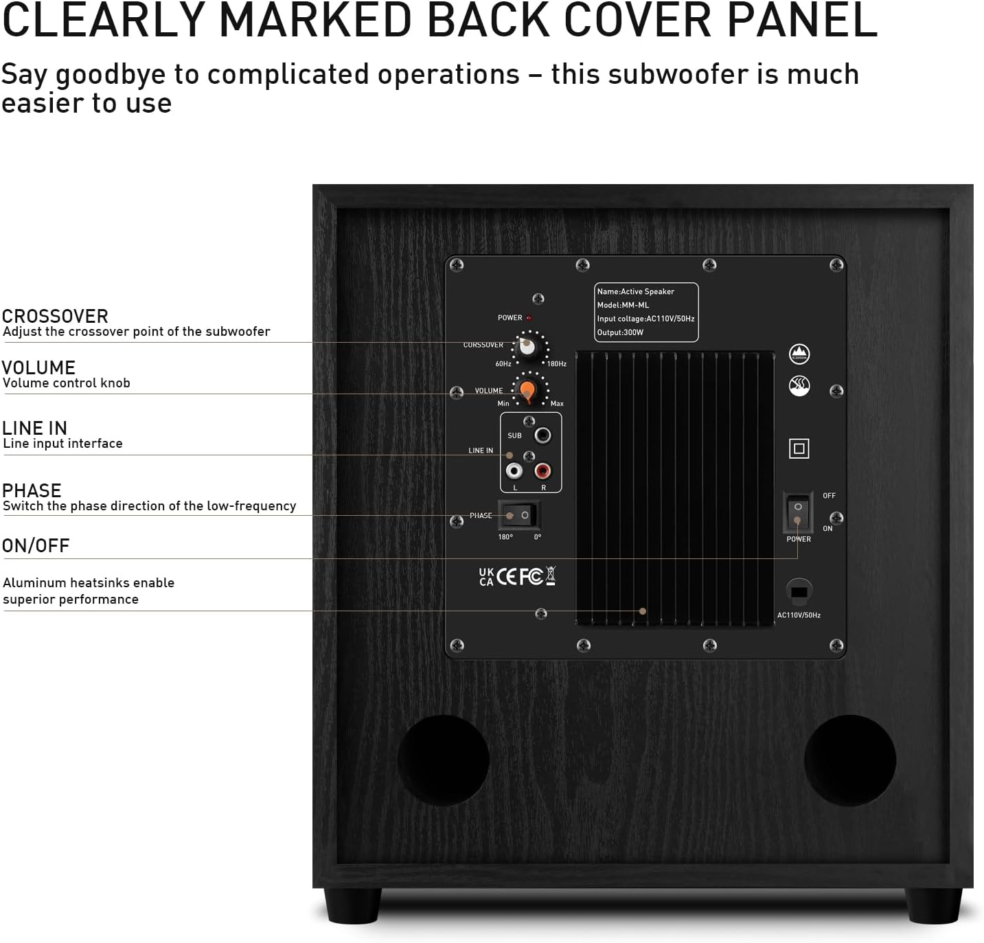 10" Powered Home Subwoofer, 300W RMS, High-Fidelity Bass, MDF Enclosure with Heat Sink - Image 3