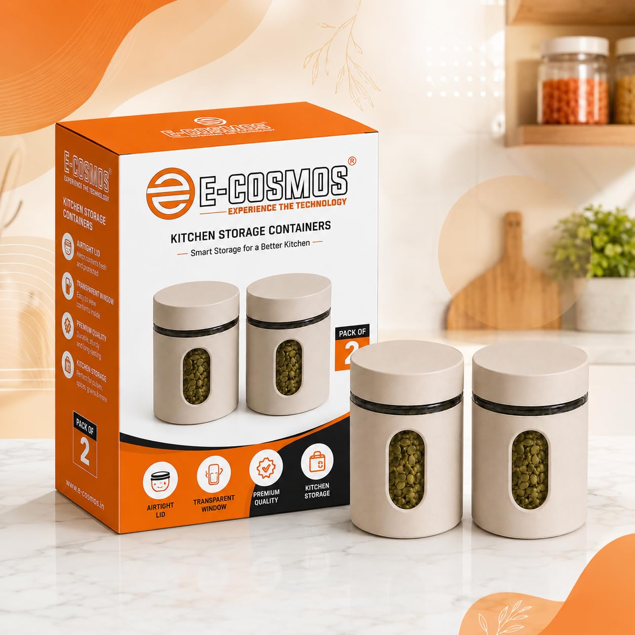 E-COSMOS® 500 ml Plastic Kitchen Storage Container Pack of 2 - Airtight Oval Container with Clear Window for Snacks, Tea, Coffee & Dry Fruits (Multicolor) (Pack Of 2, 500, Milliliters)-image-10