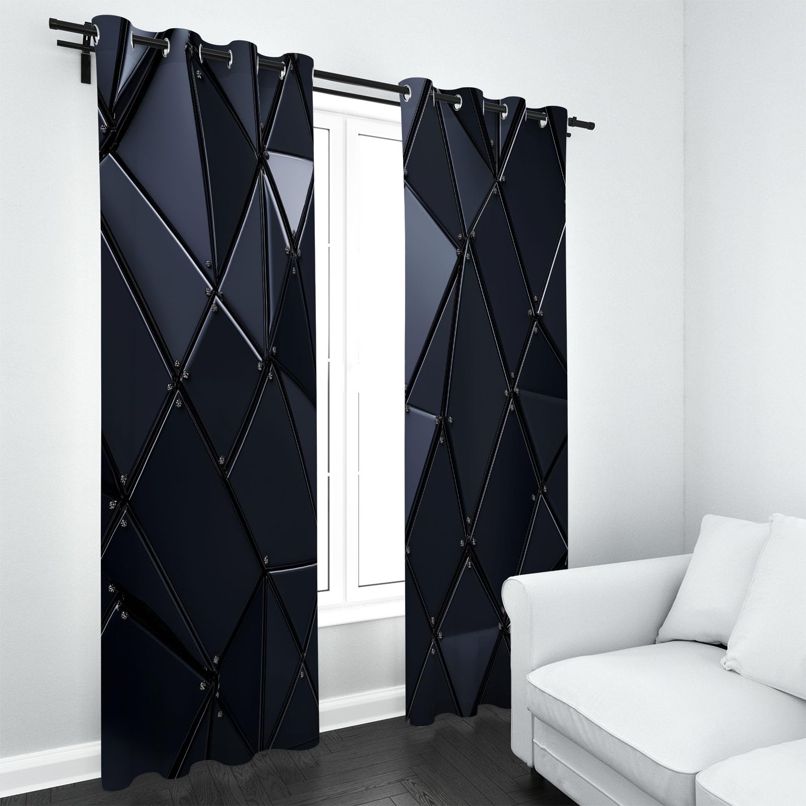 Noir Géométrique Rideau Occultant Thermique, Rideau 3D Minimaliste Moderne