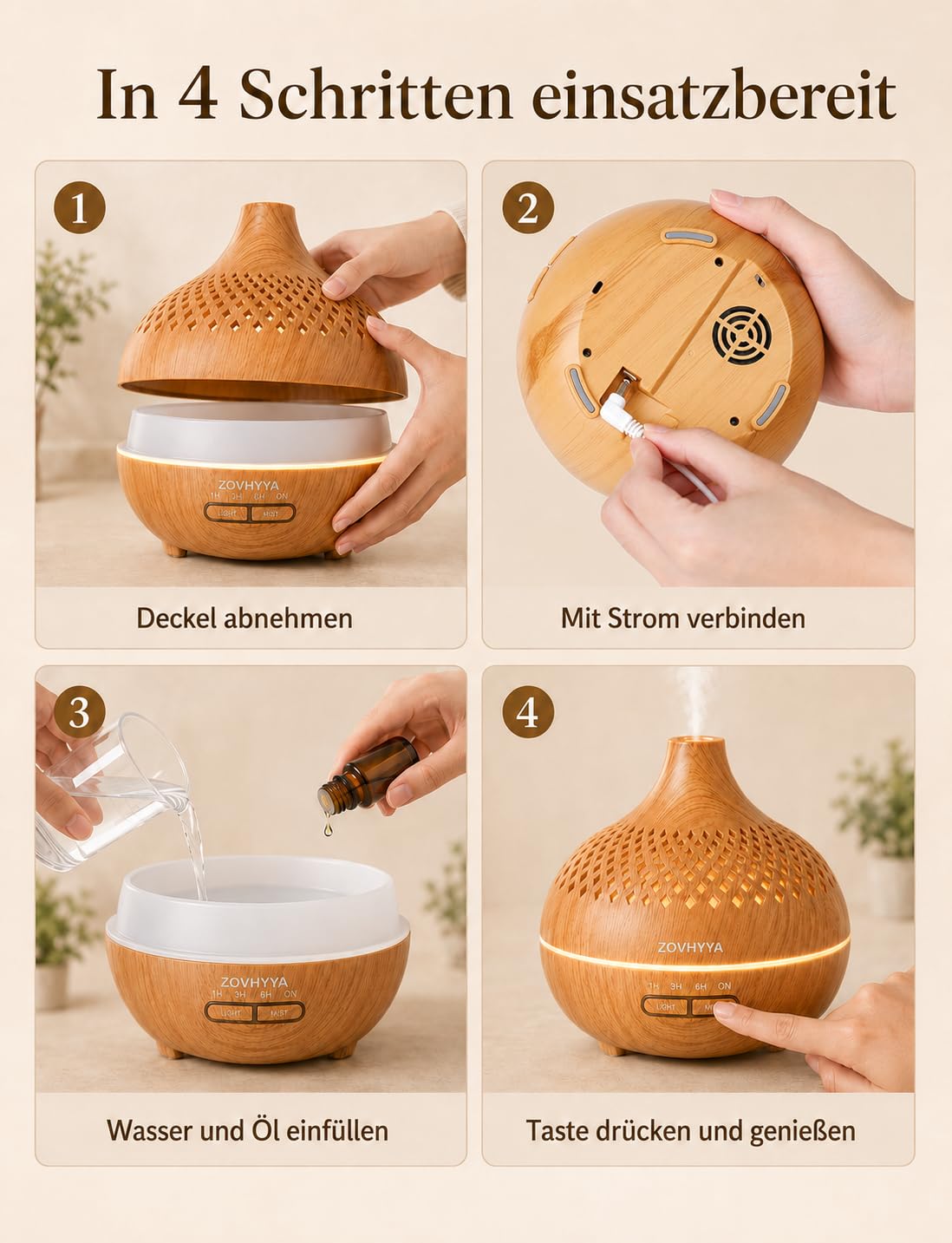 500ML Aroma Diffuser für Ätherische Öle Aromatherapie-Diffuser mit 8 Ölen, Fernbedienung, 4 Timer, 14 Farben und 2 Sprühmodi(Goldgelb)