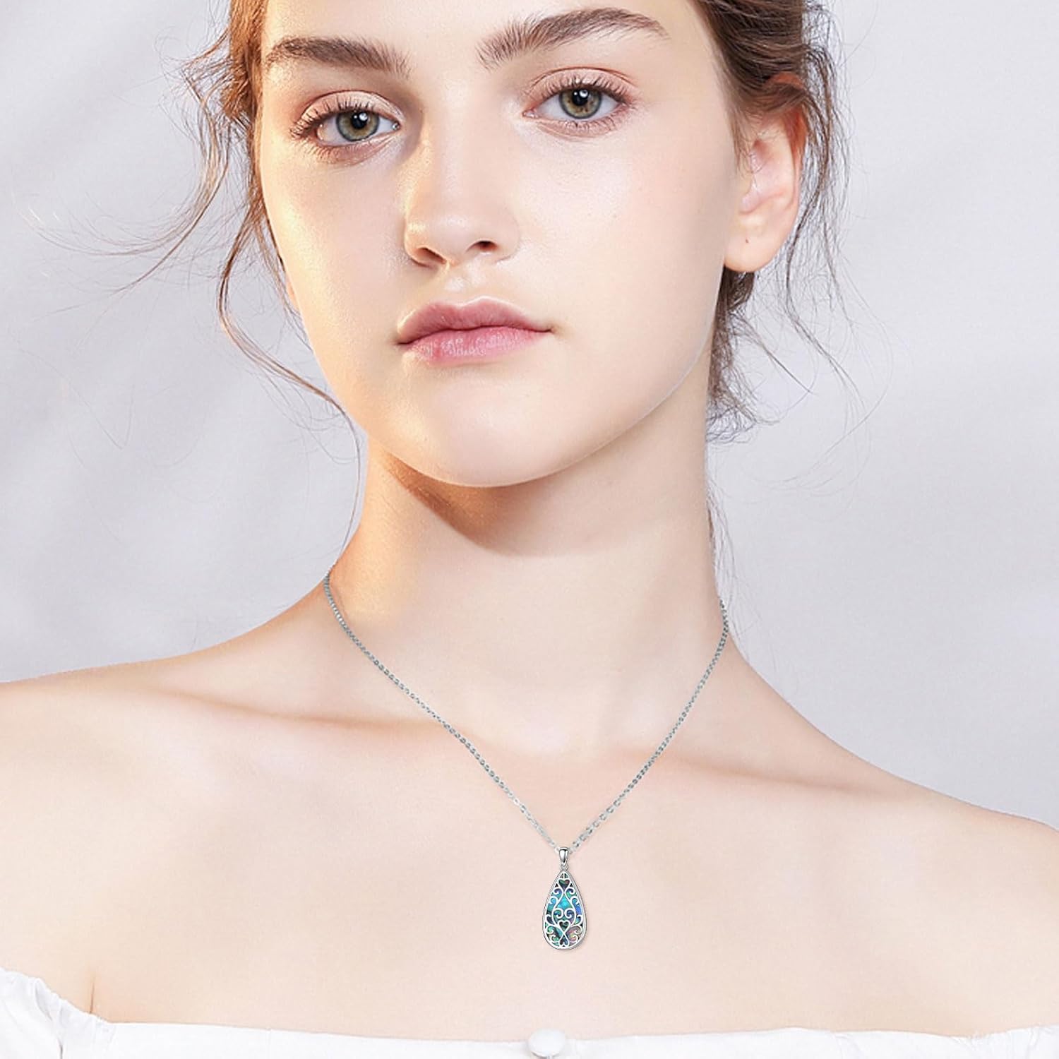 Filigree Pendant Necklace Teardrop Filigree Necklace Sterling Silver Abalone Filigree Necklace Abalone Shell Jewelry Christmas Birthday Gifts for Women Wife