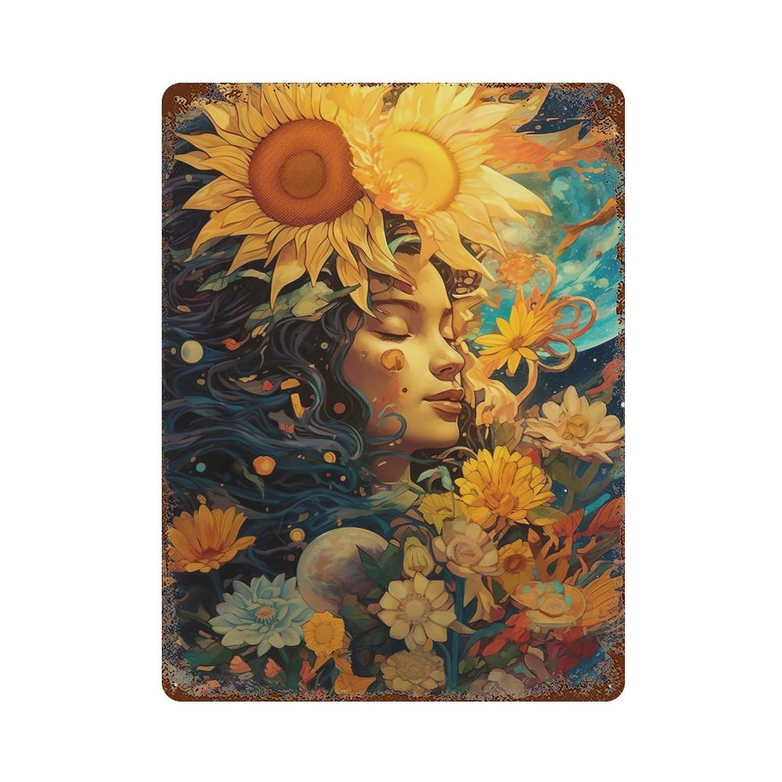 Women Cosmic Nature Weathered Tin Sign 15.7"x11.8", Ideal for Basement, Hobby Room And Garage Decor