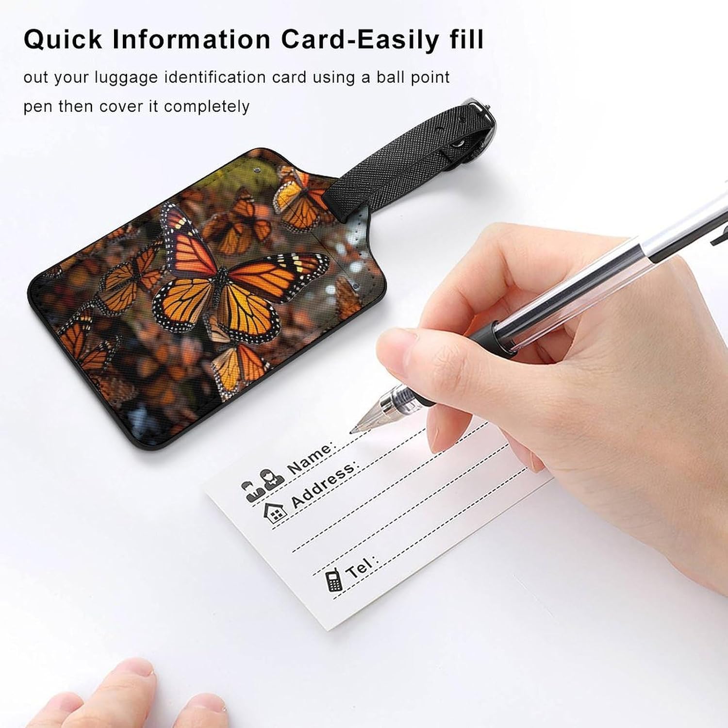 Luggage Tags for Suitcase with Name Id Card, Monarch Butterflies image 5