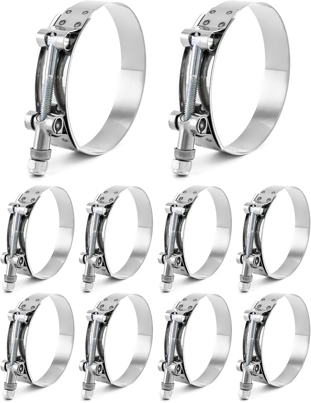 Abraçadeira de Mangueira T-Bolt QWORK em Aço Inoxidável para Mangueira de 3" – Kit com 10 unidades