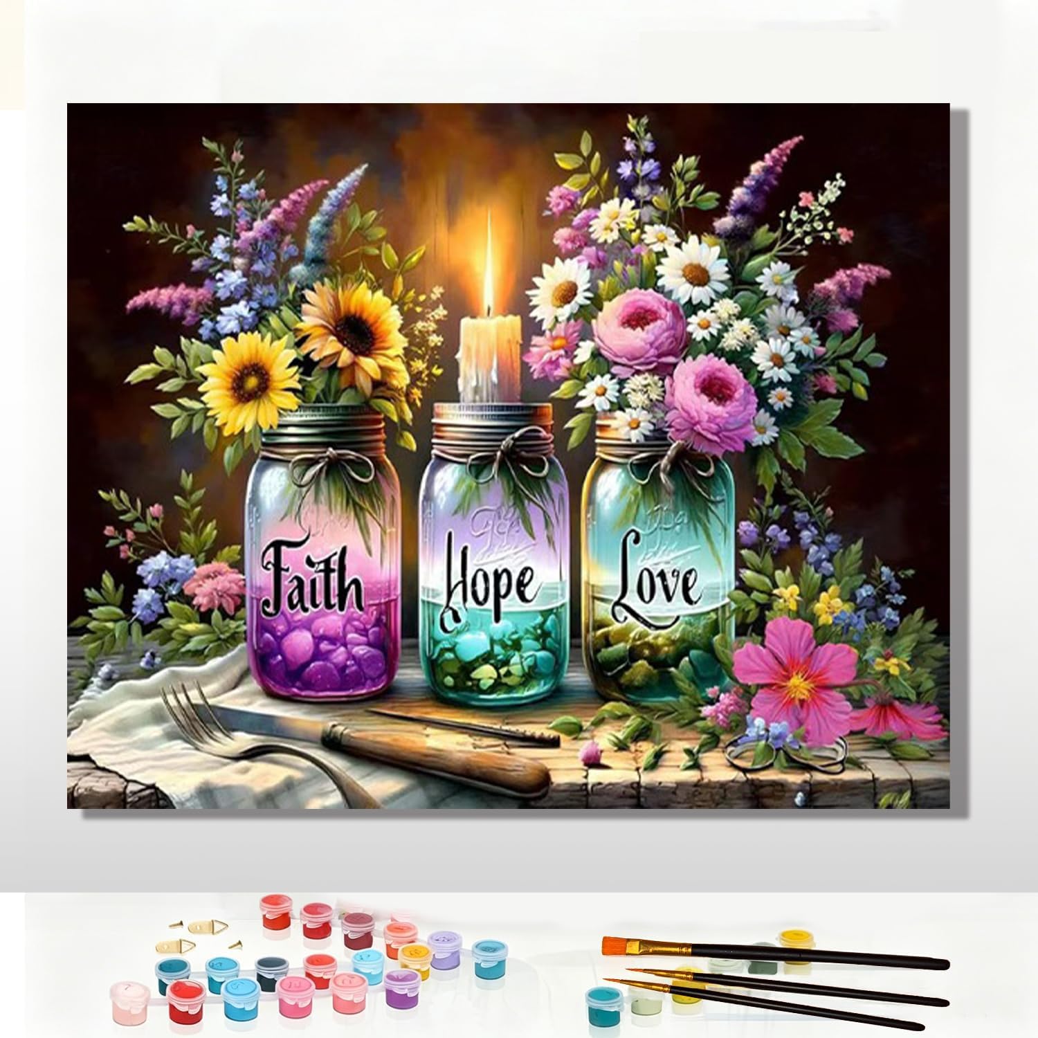 Pxzcrypha Faith Hope Love Paint by Number Kits for Adult Beginner,Wishing Bottle Adults Paint by Numbers Kit,Acrylic Paint by Number for Home Wall Decor 16X20inch