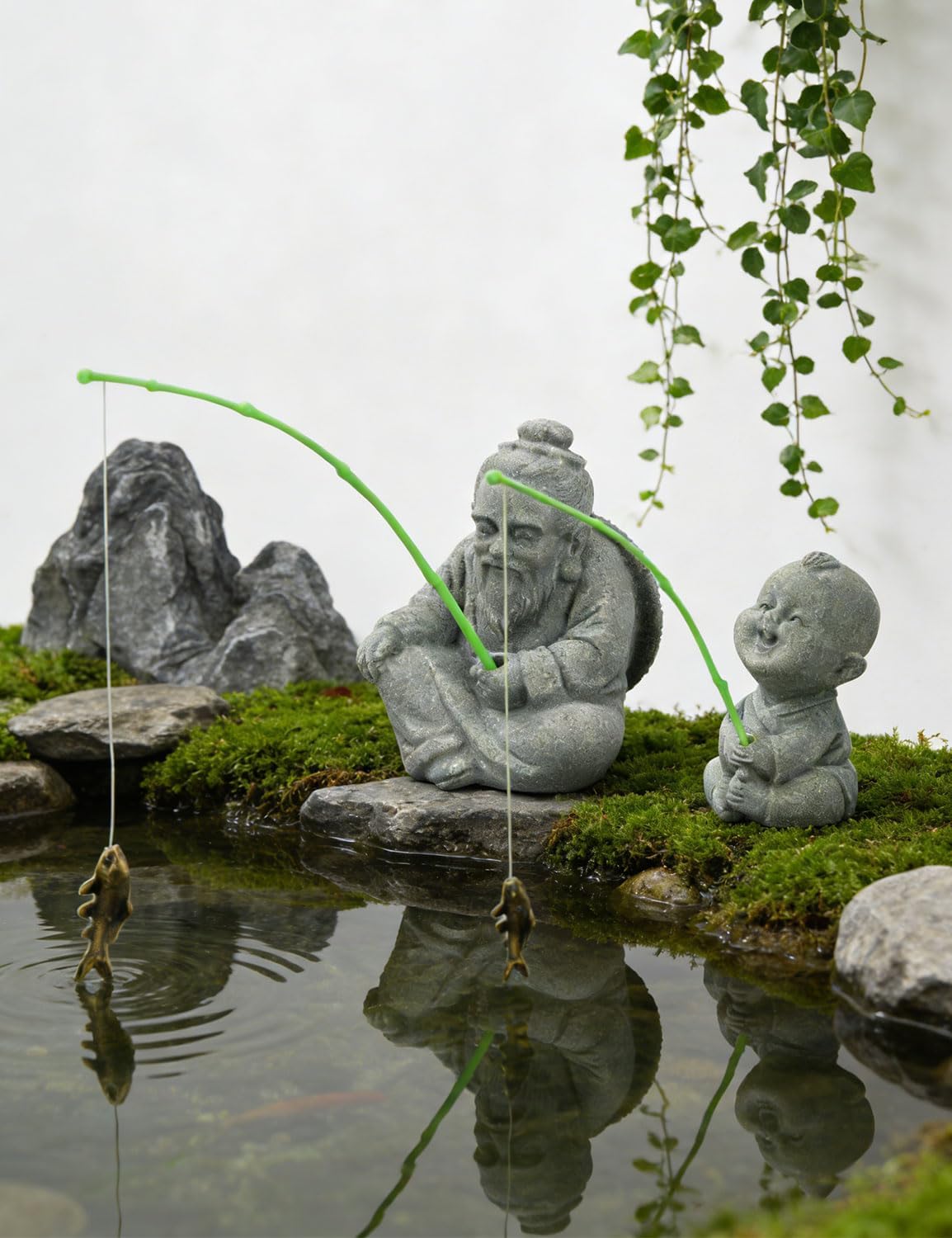 2PCS Sitting Fishing Figurines, Cute Old Man Fishing Statues, Zen Garden Decor for Potted Plants/Outdoor Spaces, Charming Chinese-Style Serenity image 5