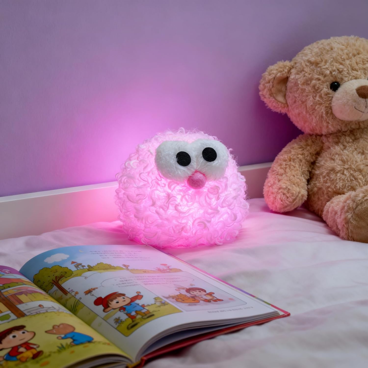 Plush Night Light Cute LED Table Lamp Cozy Dimmable Nightlight Rechargeable Bedside Lamp Funny Desk Decor Lamp for Halloween Christmas Birthday Gift (Pink)