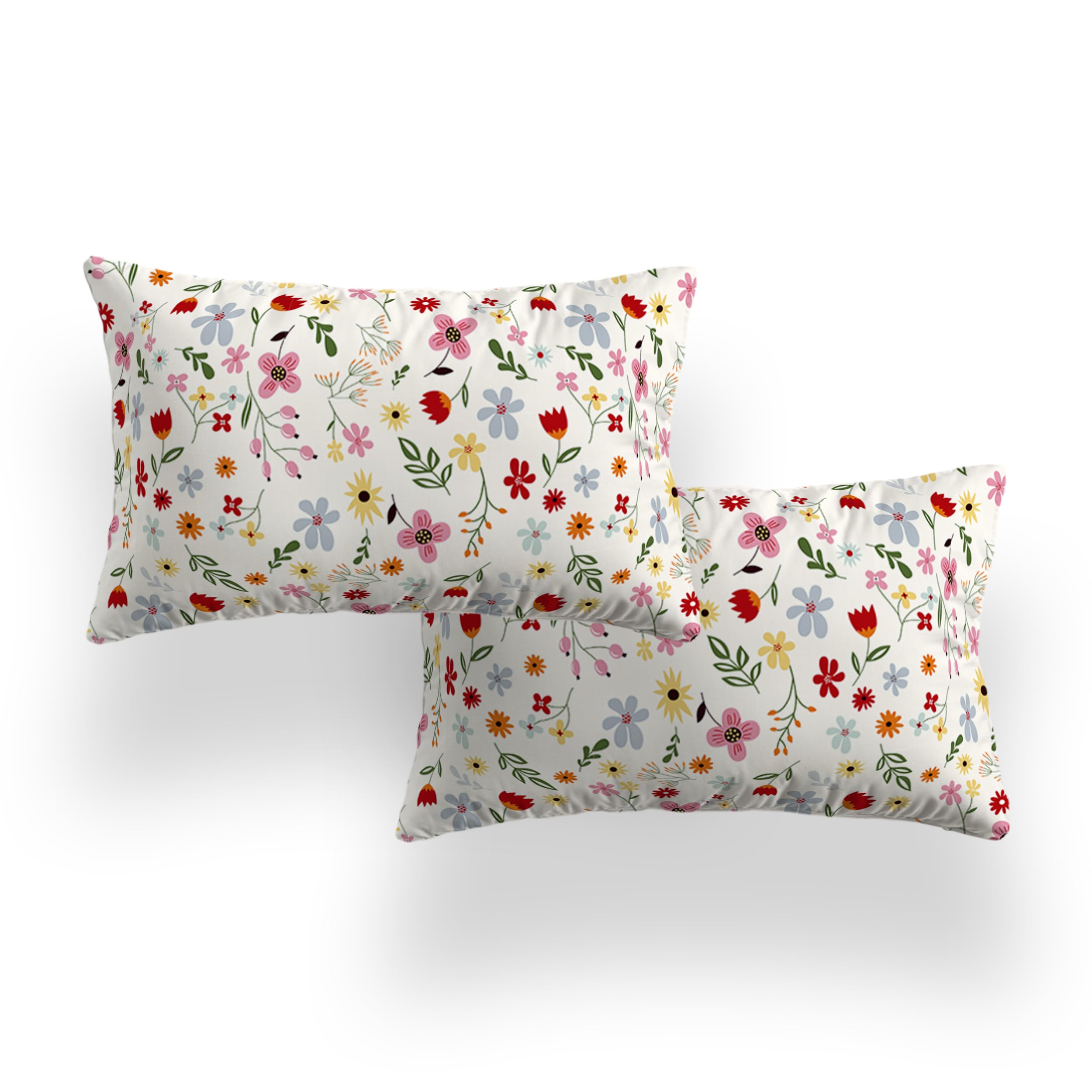 LOOMLYFE Cotton 300TC Premium Floral Pillow Covers | Set Of 2 | Size 17" X 27" - Red pink flower