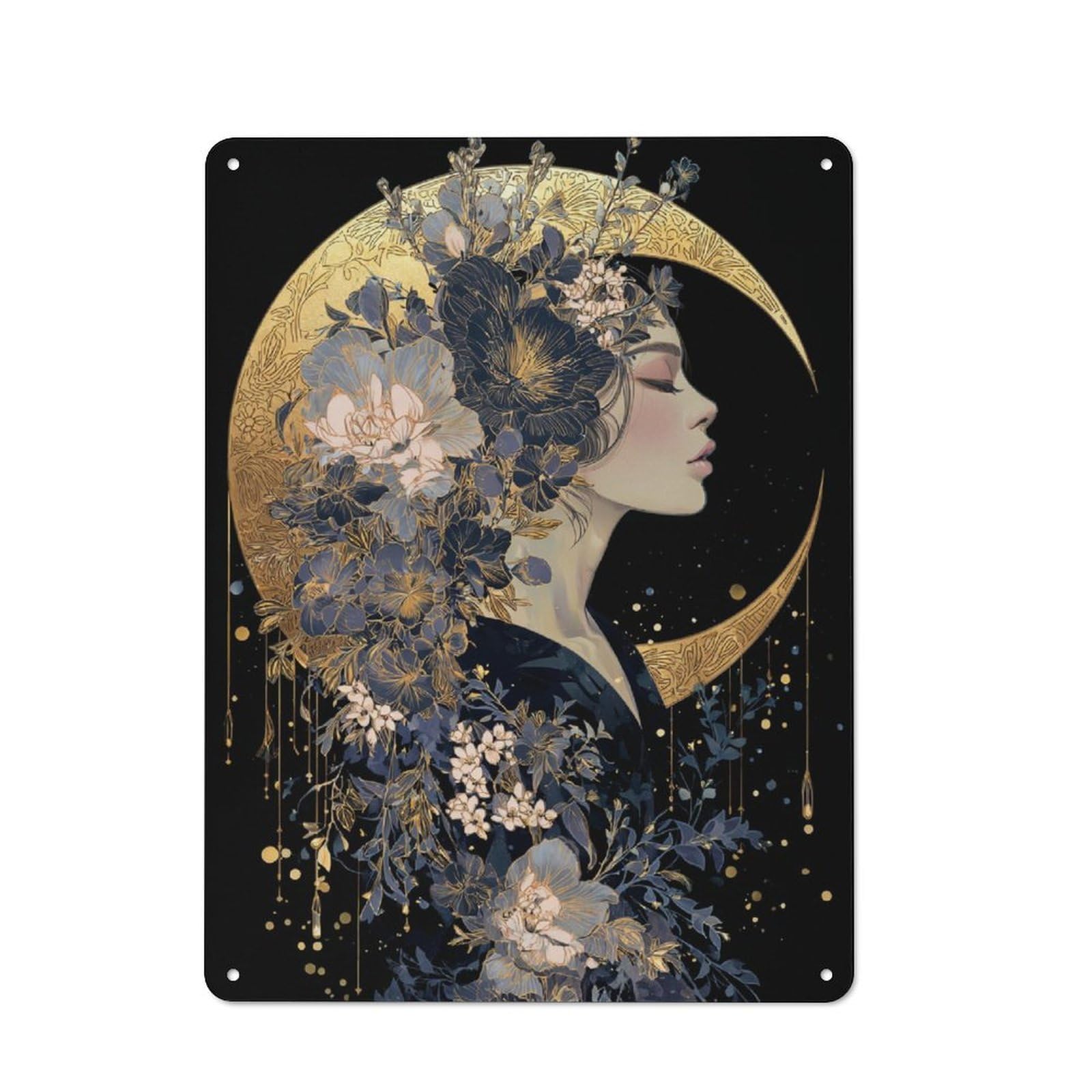 Junmoney Moonlit Floral Elegance For Lounge Or Reading Corner, Retro Metal Sign 40X30cm, For Metal Sign Collectors, For Garage And Workshop Walls