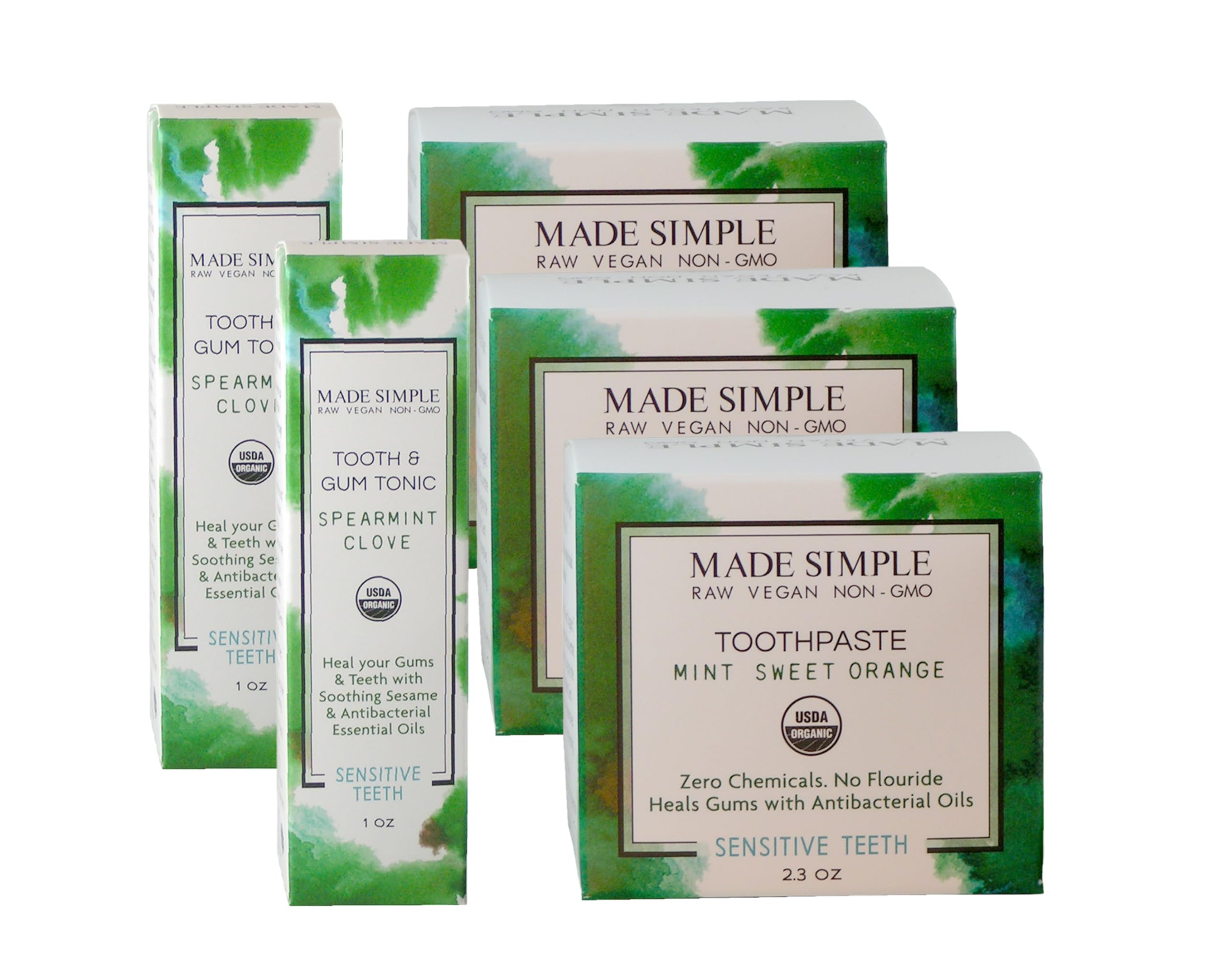 Toothpaste Tonic Oral Care Package 3 and 2 - Certified Organic Vegan Cruelty-Free