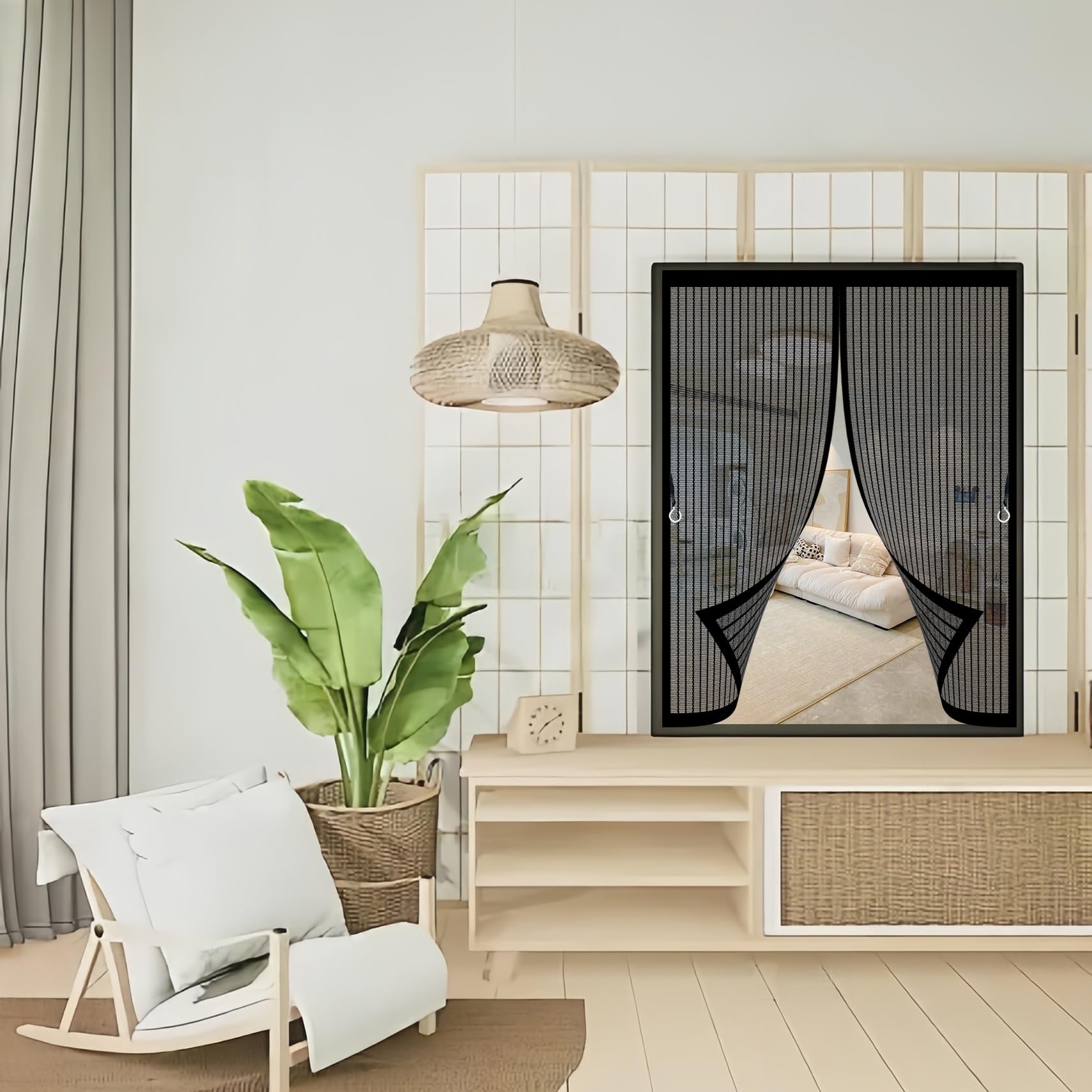 Moustiquaire Fenetre Coulissante 130 x 150 cm Anti-Moustiques, Fermeture Automatique, Sans Perçage, Maille Fine, Rideau Magnétique pour Portes, Différentes Tailles, Noir