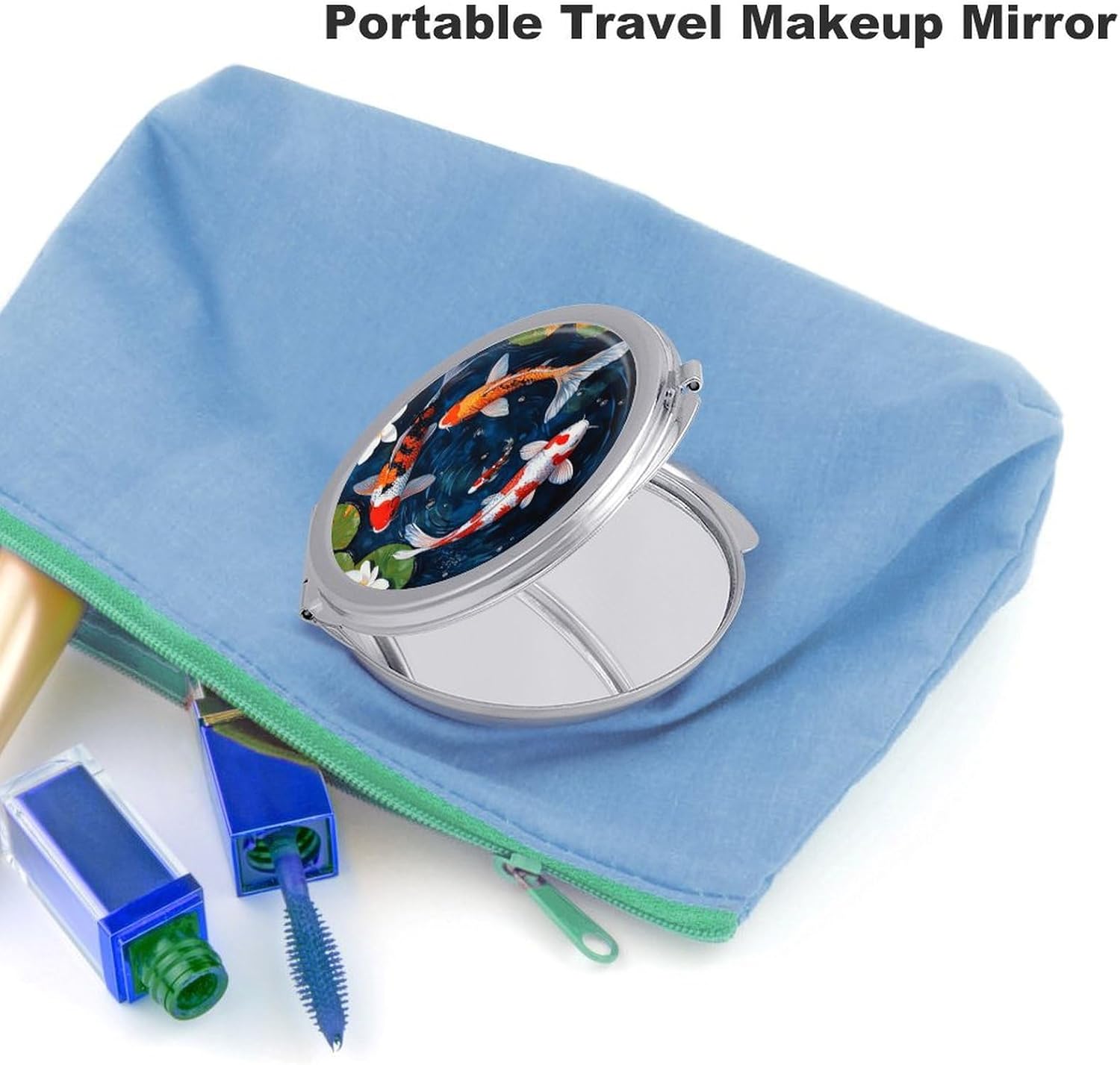 Japanese Fish Compact Makeup Mirror Mini Foldable Cosmetic Mirror Portable Travel Mirror for Purse Pocket