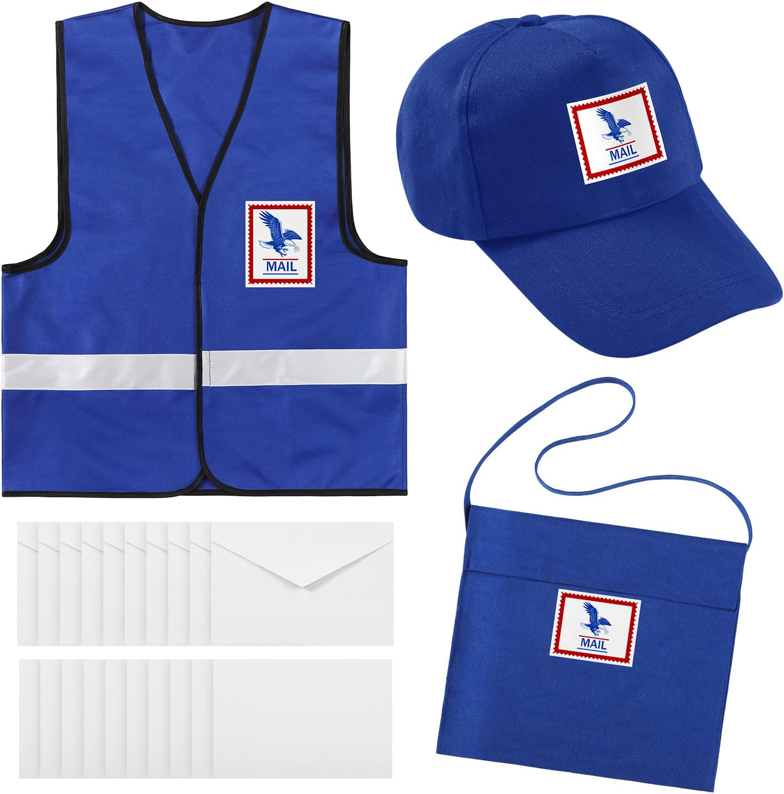 Hicarer Mailman Costume Adult Mail Carrier Costume Kit Halloween Costume for Adults Career Cosplay Halloween Postal Costume
