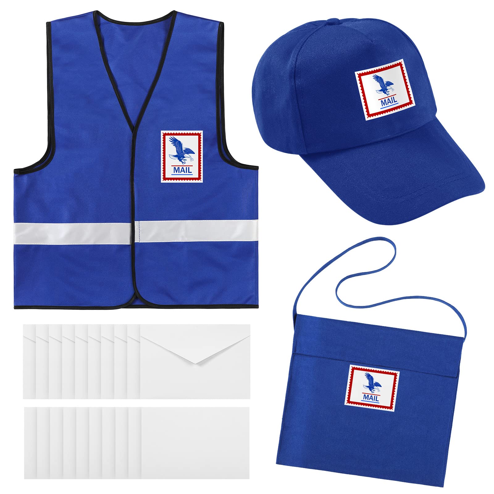 Hicarer Mailman Costume Adult Mail Carrier Costume Kit Halloween Costume for Adults Career Cosplay Halloween Postal Costume