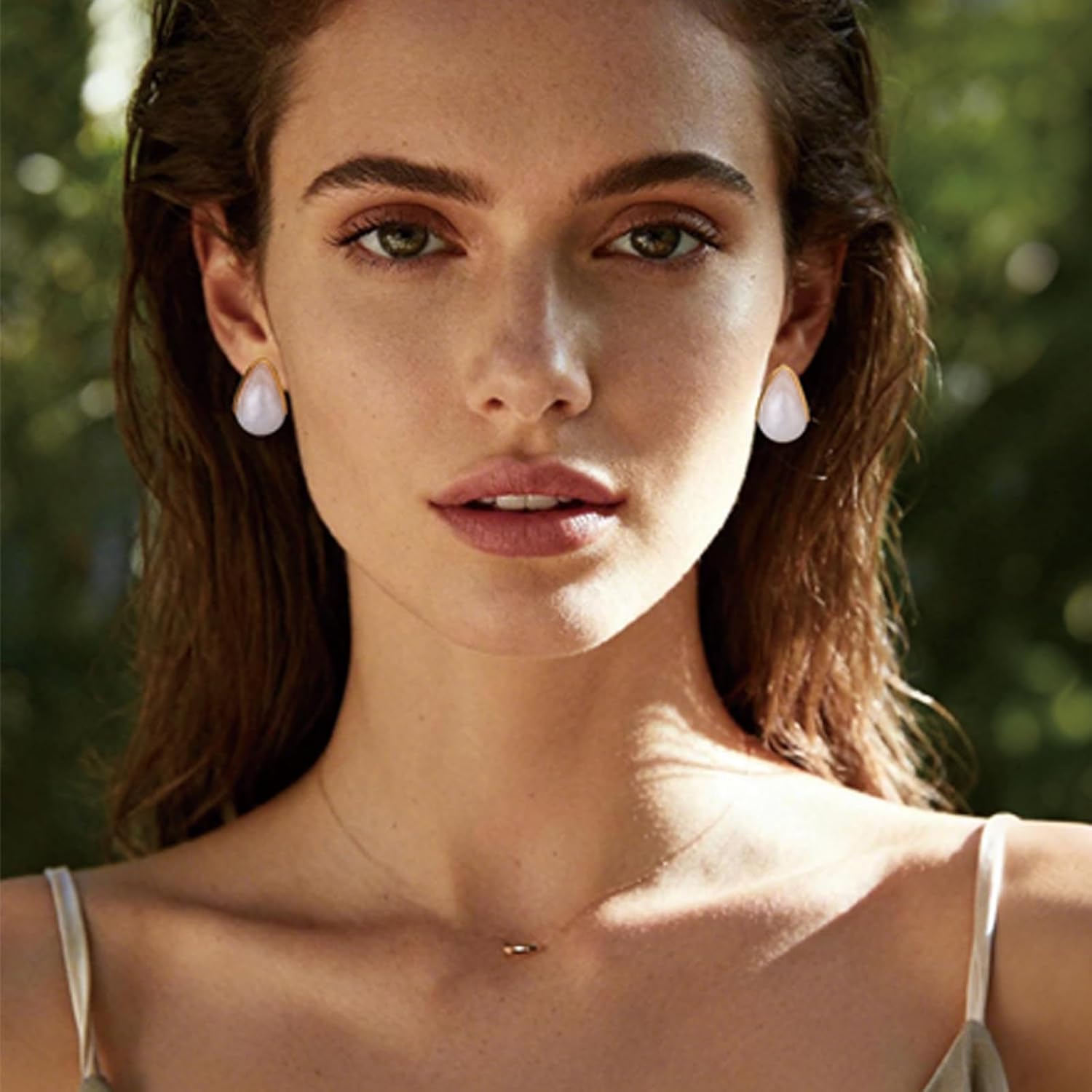 Stainless Steel Tear Drop Earrings for Women, 0.86 Inch Lightweight Crystal Stud Earrings, Elegant Everyday and Wedding Jewelry Gift for Her