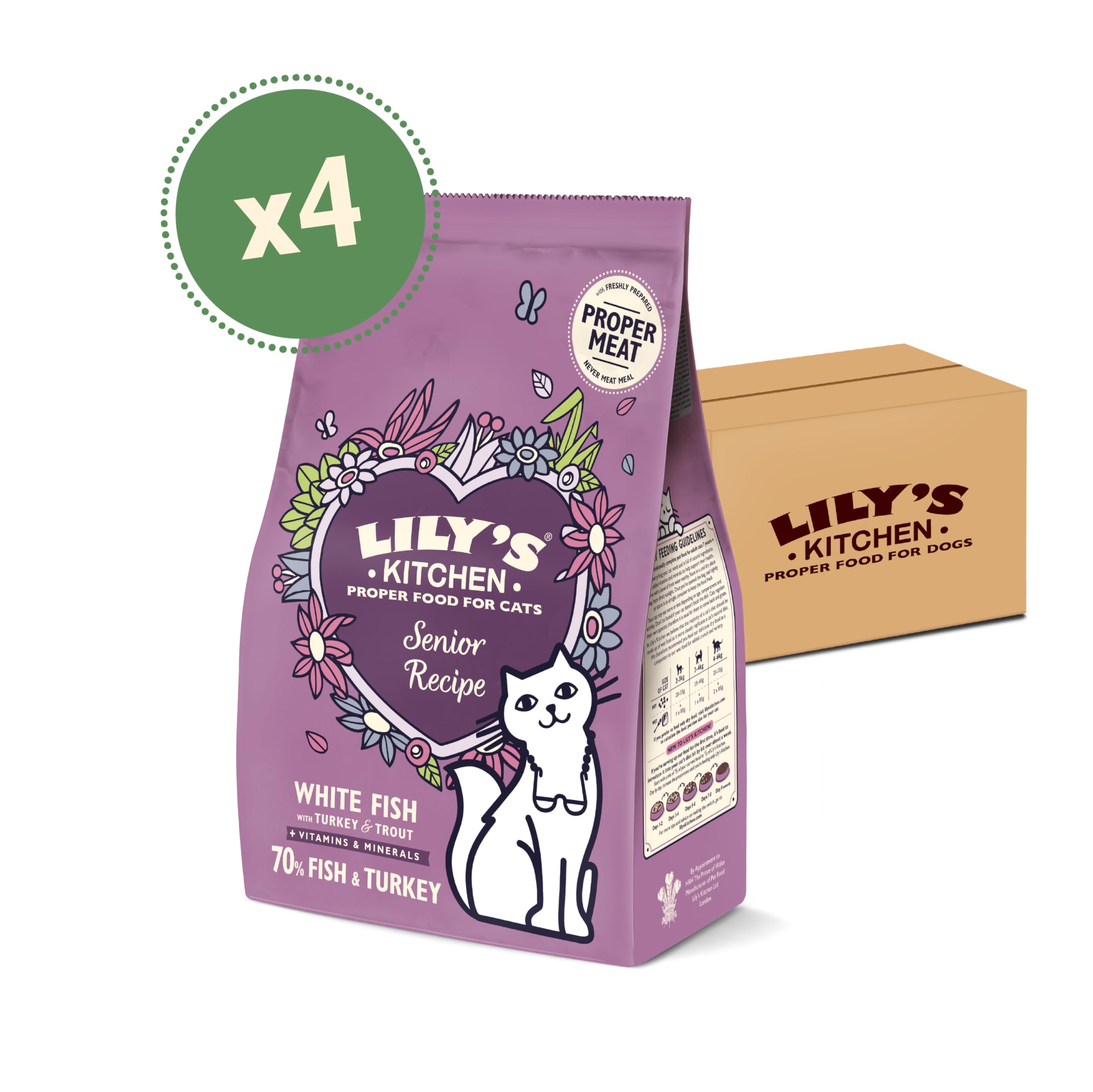 Lily's Kitchen Mit natürlichen Zutaten hergestellt Trockenfutter für Katzen Weißfisch mit Pute & Forelle Getreidefreie Rezeptur 4 x 800g