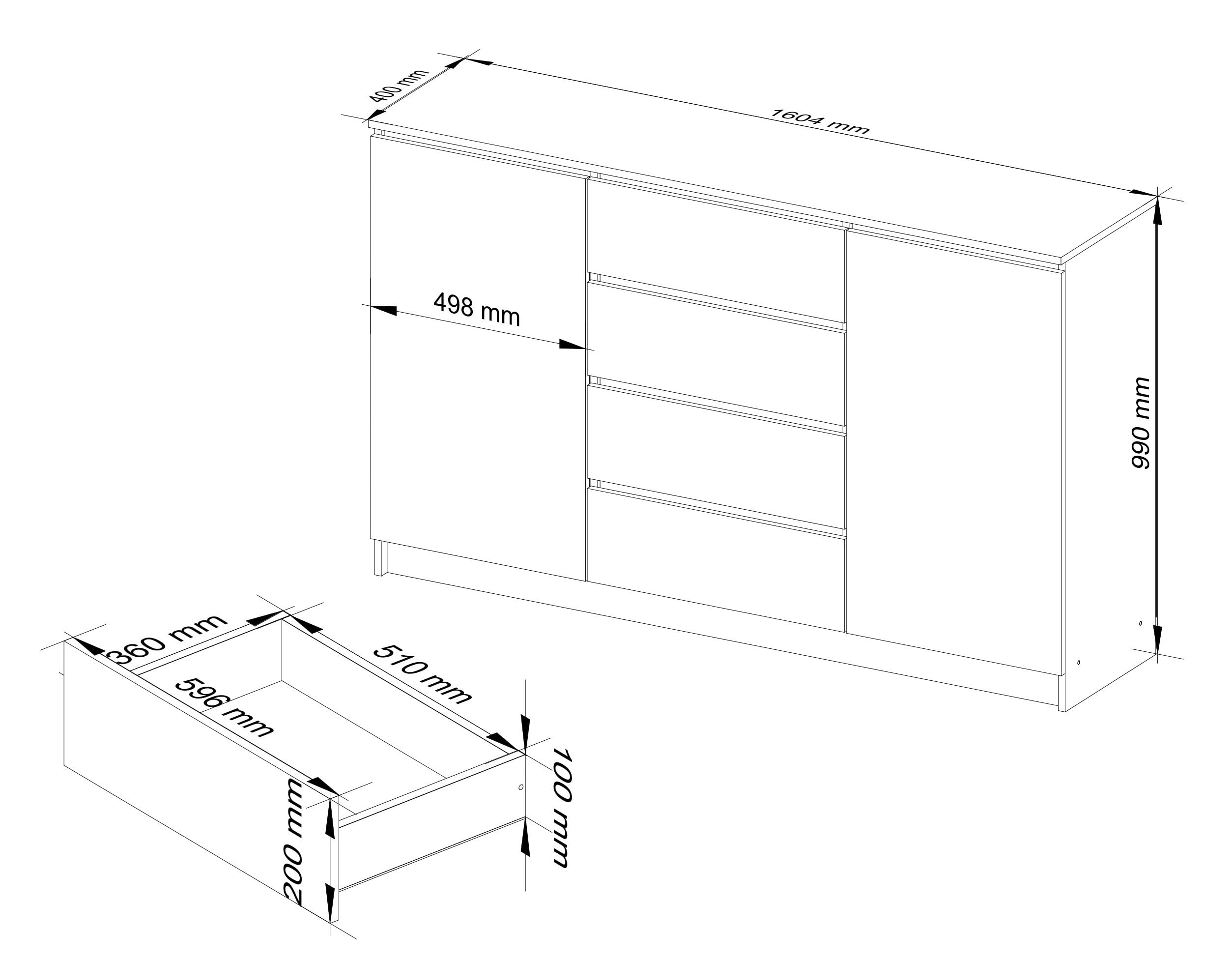AKORD Cassettiera K 160 cm | 4 Cassetti e 2 Ante | Moderna Mobiletto per il soggiorno Camera da letto Armadio Soggiorno Bagno | Salvaspazio | Bianco