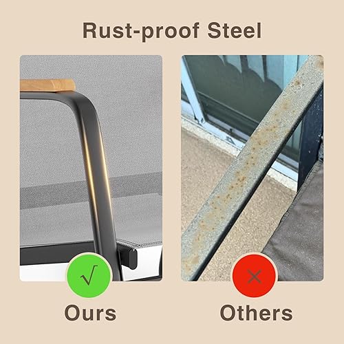 Miniatura 4 de Ahomly - Juego de 3 piezas de muebles de patio, juego de muebles de exterior de Textilene con reposabrazos de madera, mesa de café con superficie de