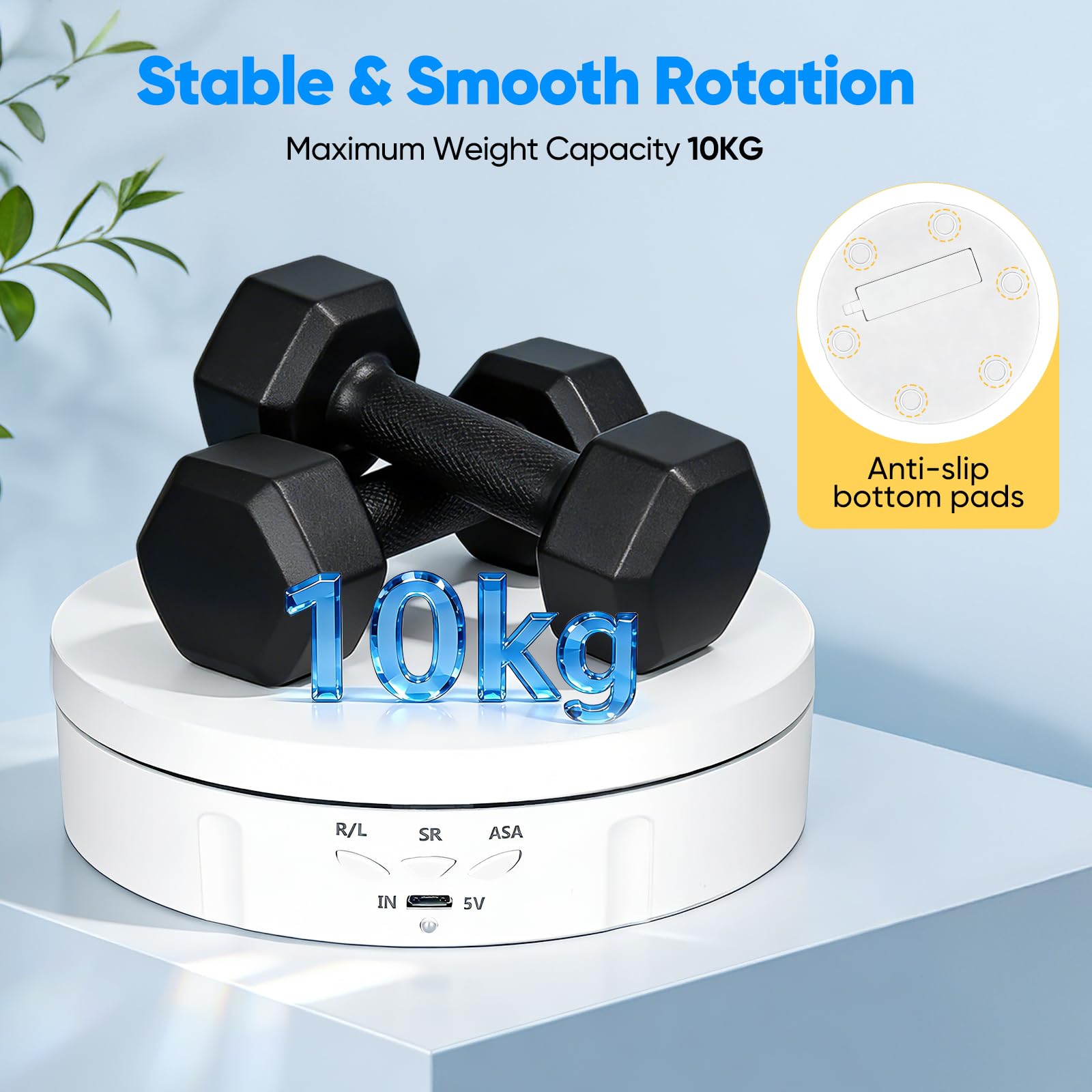 Plateau Tournant Electrique, 14,6 cm 10KG Charge Présentoir Rotatif Électrique à 360 degrés Plateau Tournant Photographie avec Chargement USB 3 Vitesses Réglables pour l'affichage et la Photographie