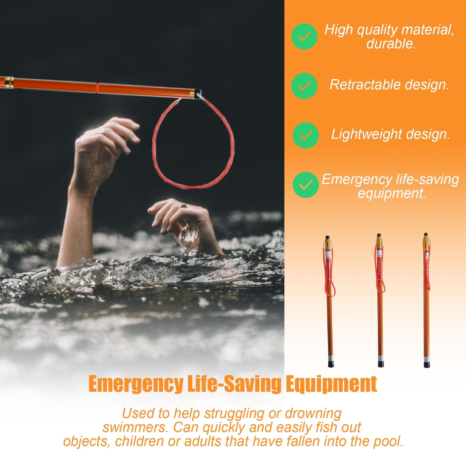 Gancho de Seguridad para Piscina Poste de Rescate para Piscina de Diseño Reflectante, Gancho Telescópico Salvavidas de Emergencia para Nadadores Que Se Ahogan, Poste de Seguridad para Piscina de Playa