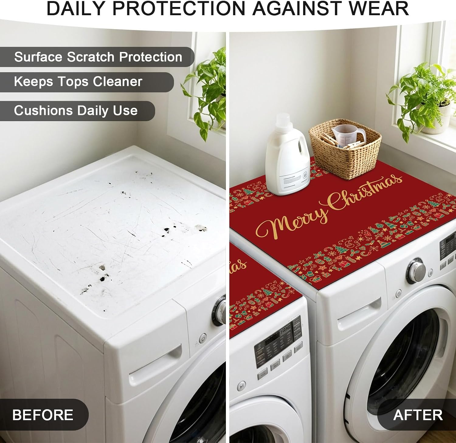 Washer and Dryer Covers for the Top, Christmas Decorative Washing Machine Protector Mat, Non Slip Dryer Top Cover for Laundry Room, Modern Winter Xmas Trees Gifts Red 23.6" x 19.7" (Pack of 1) image 4