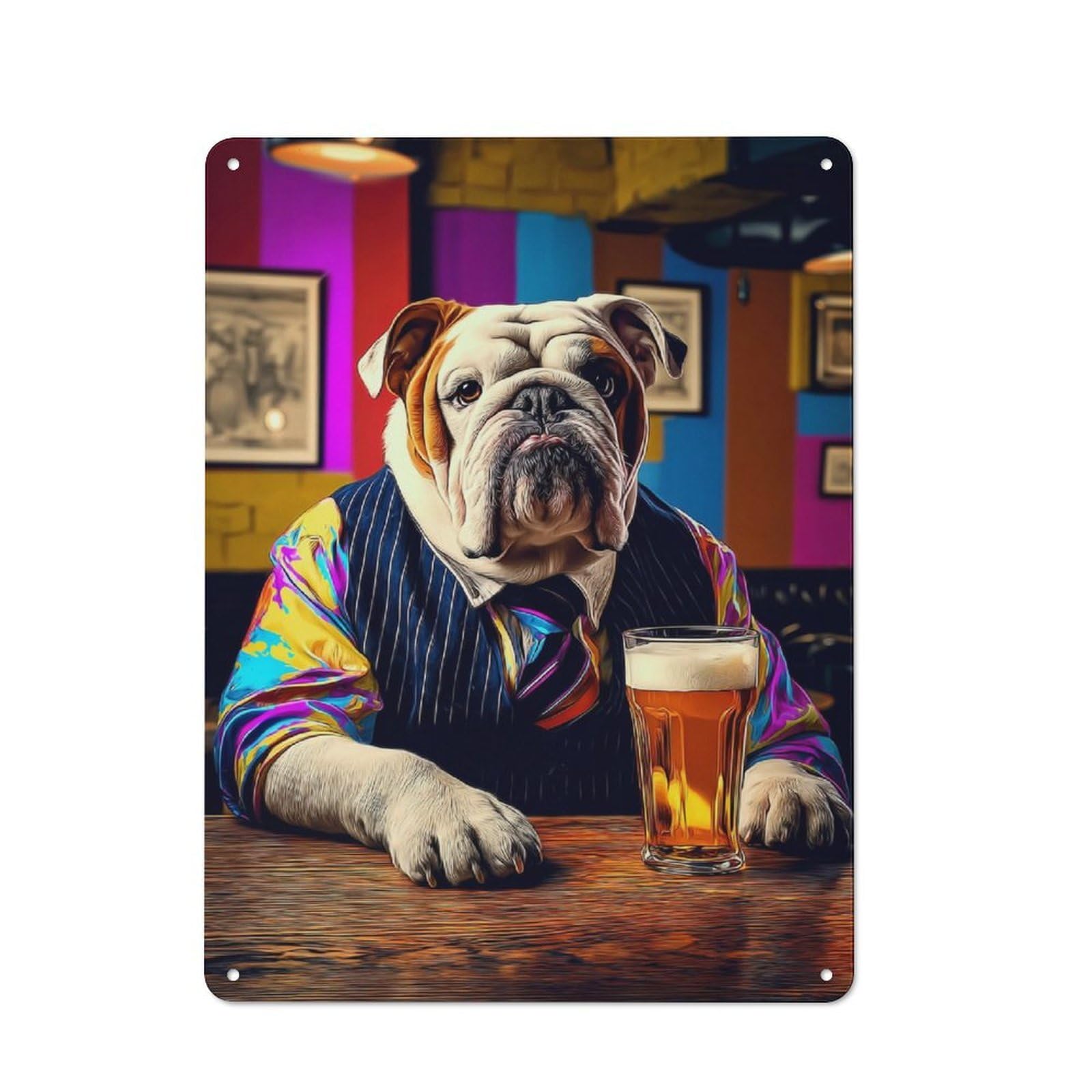 Junmoney Bulldog In Bar With Beer Vintage Tin Sign 40X30cm With For Man Cave Or Games Room, For Vintage Wall Decor Fans, For Metal Sign Collectors
