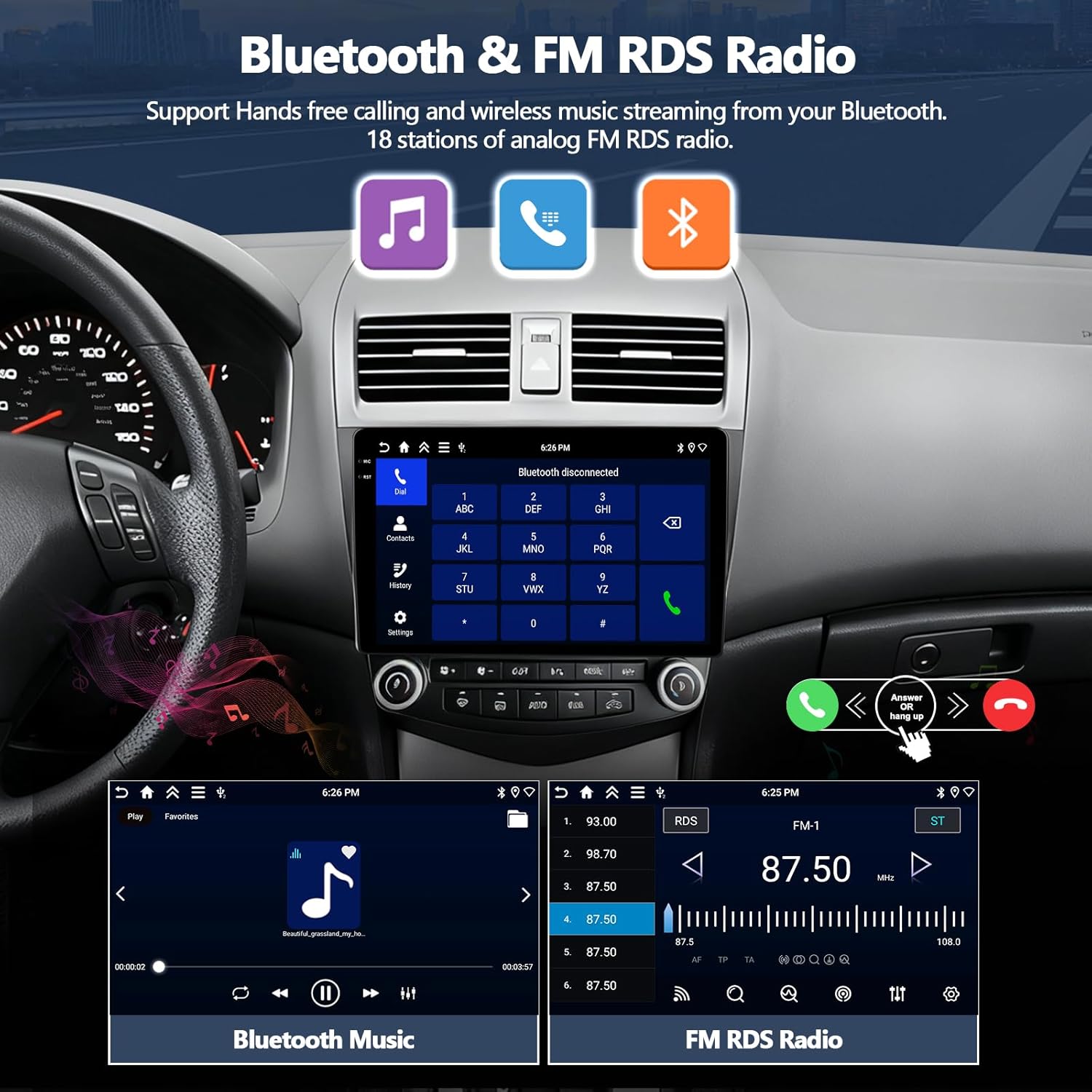 CAMECHO 4G+128G for Honda Accord Radio 2003-2007 Android 15 Car Stereo with Wireless CarPlay Android Auto 10" Incell 1280 * 720 Touch Screen Head Unit with GPS Bluetooth RDS FM Backup Camera
