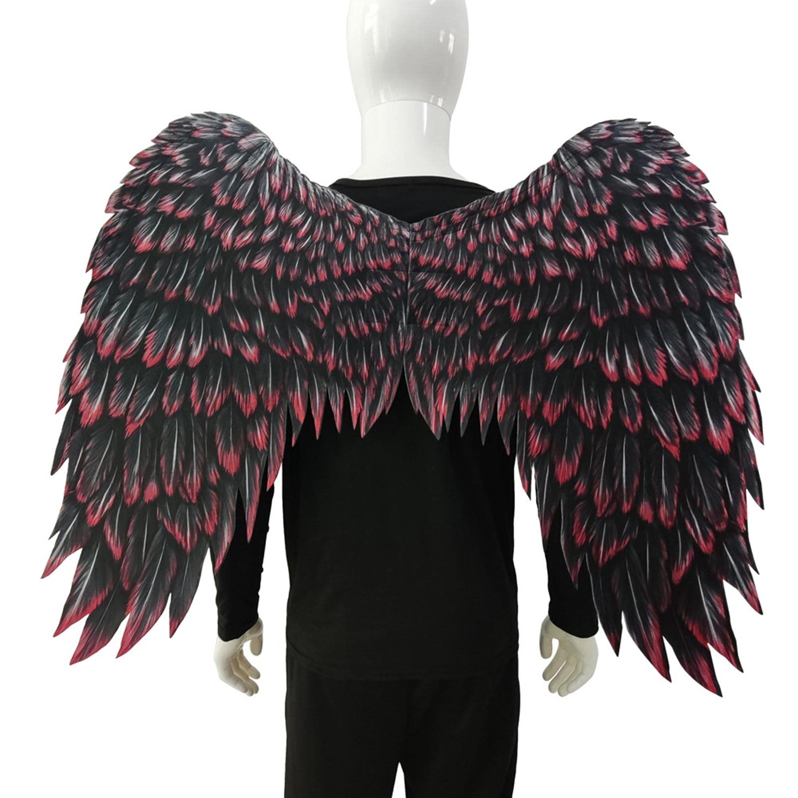 LOVIVER Grandes alas de ángel para Adultos Accesorios de Disfraces de Hadas Alas Decorativas Tela no Tejida Impresa para Fiesta Carnaval de Halloween Mardi, Negro Rojo