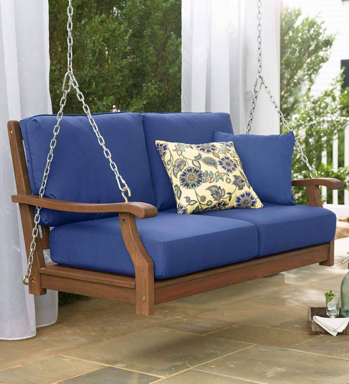 Solid Wood 2 Seater Swing Chair | Wooden Hammock Swing Sofa with Rope & Complete Accessories for Living Room, Indoor, Outdoor, Balcony & Garden | House Big Hanging Swings Jhula | Blue-image-4
